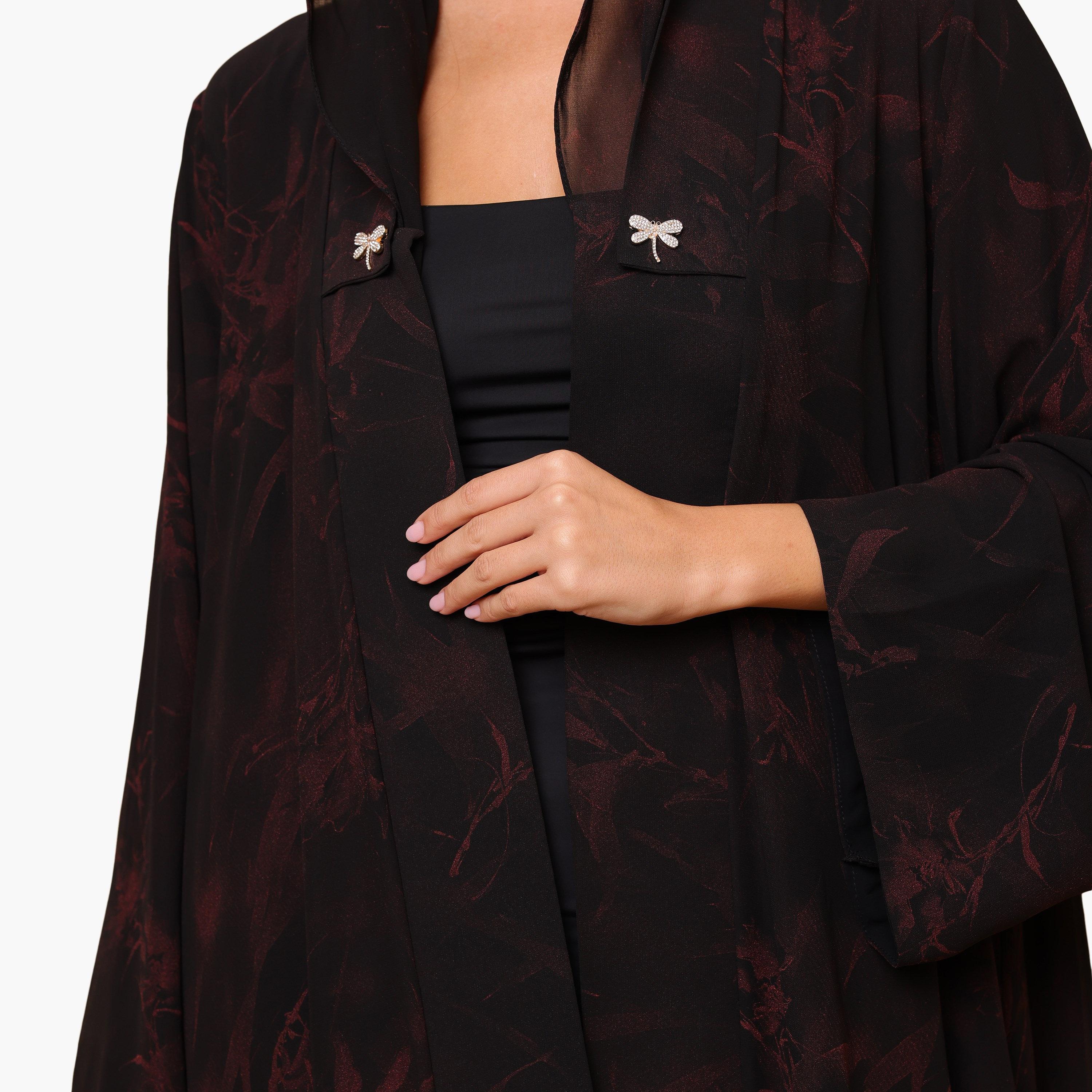 عباية نسائية حمراء بطبعة زهور بأكمام واسعة من الشيفون مع حجاب من إككسا-women-arabicclothing-abayas-image-3