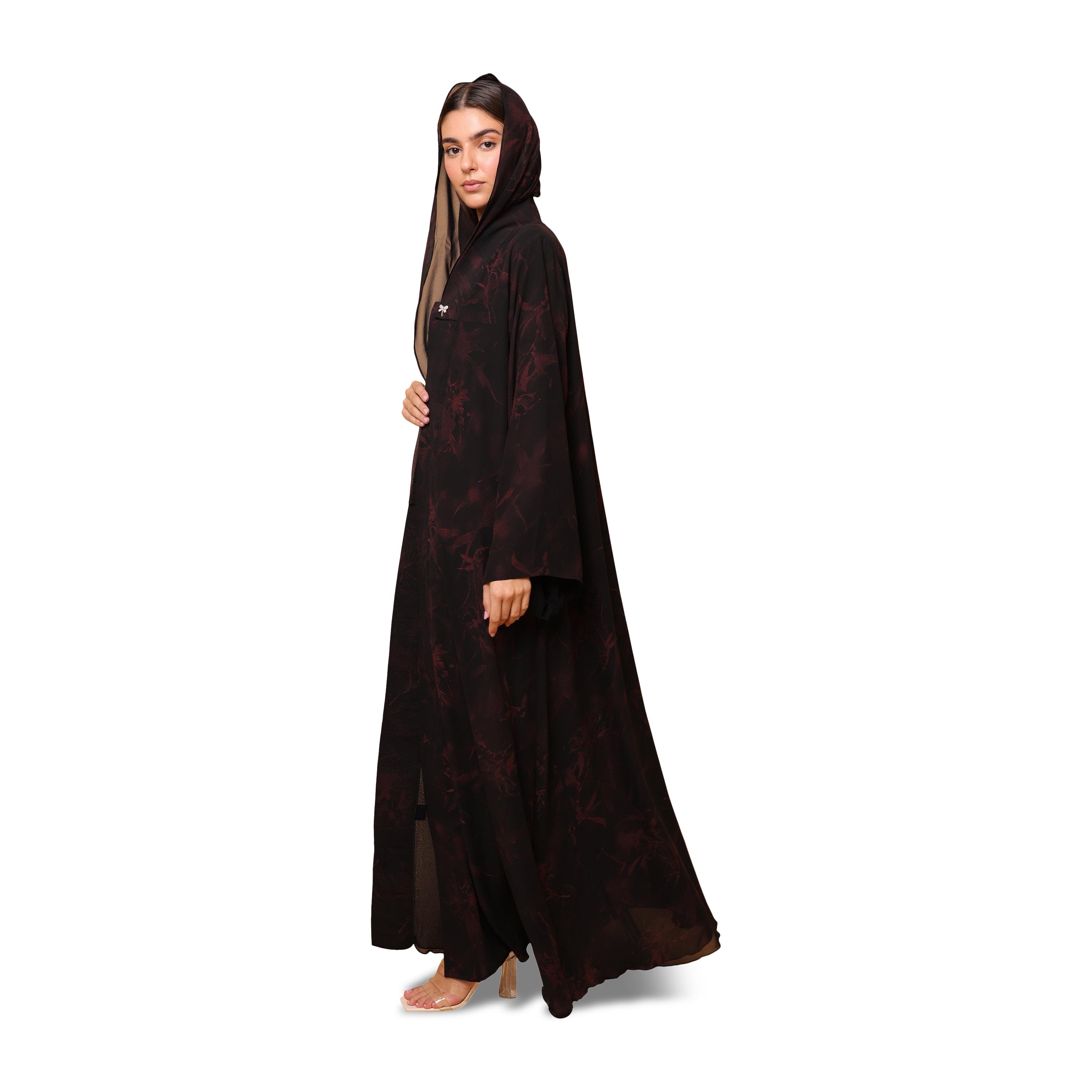 عباية نسائية حمراء بطبعة زهور بأكمام واسعة من الشيفون مع حجاب من إككسا-women-arabicclothing-abayas-image-4