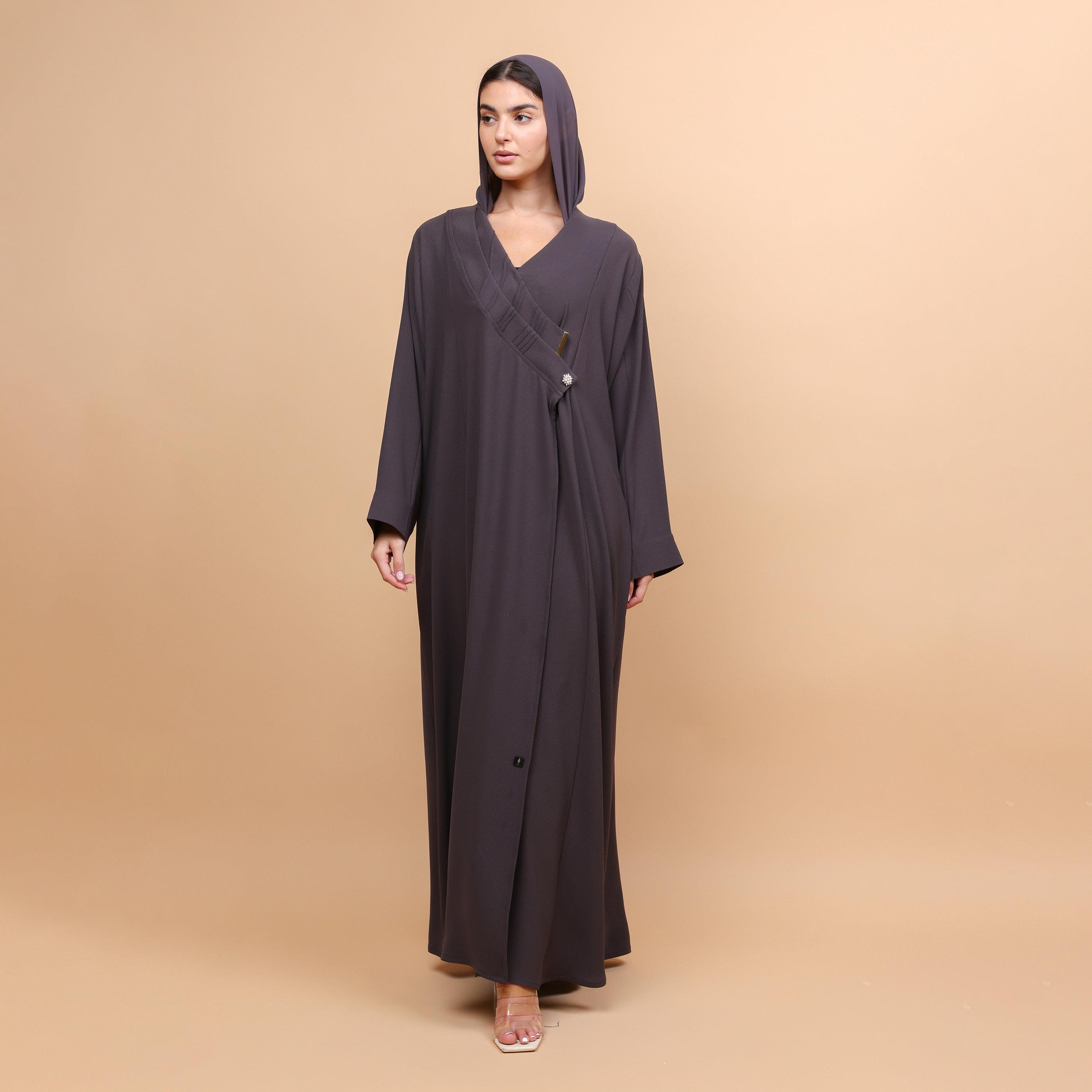 IKKXA Grey Rossio Women's Wrap Style Abaya with Hijab-women-arabicclothing-abayas-image-3