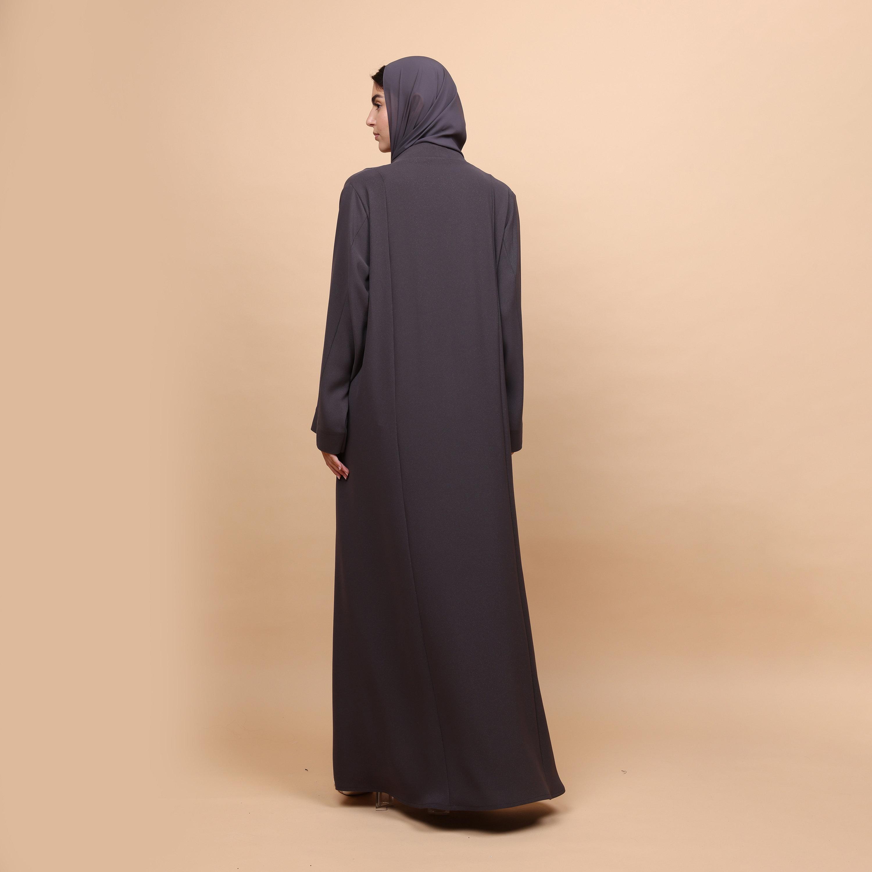 IKKXA Grey Rossio Women's Wrap Style Abaya with Hijab-women-arabicclothing-abayas-image-5