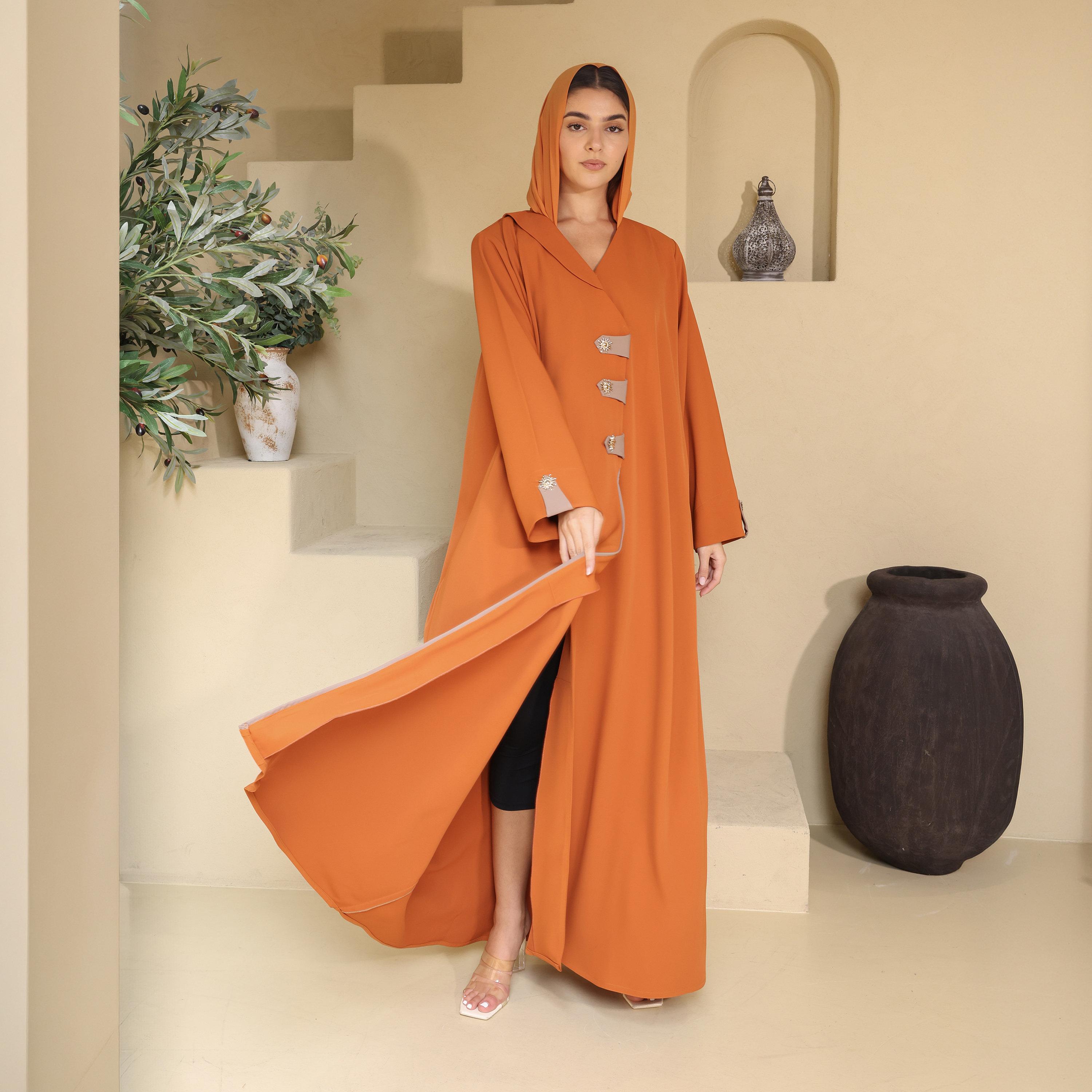 IKKXA Orange Organza Women's Abaya with Hijab-women-arabicclothing-abayas-image-1