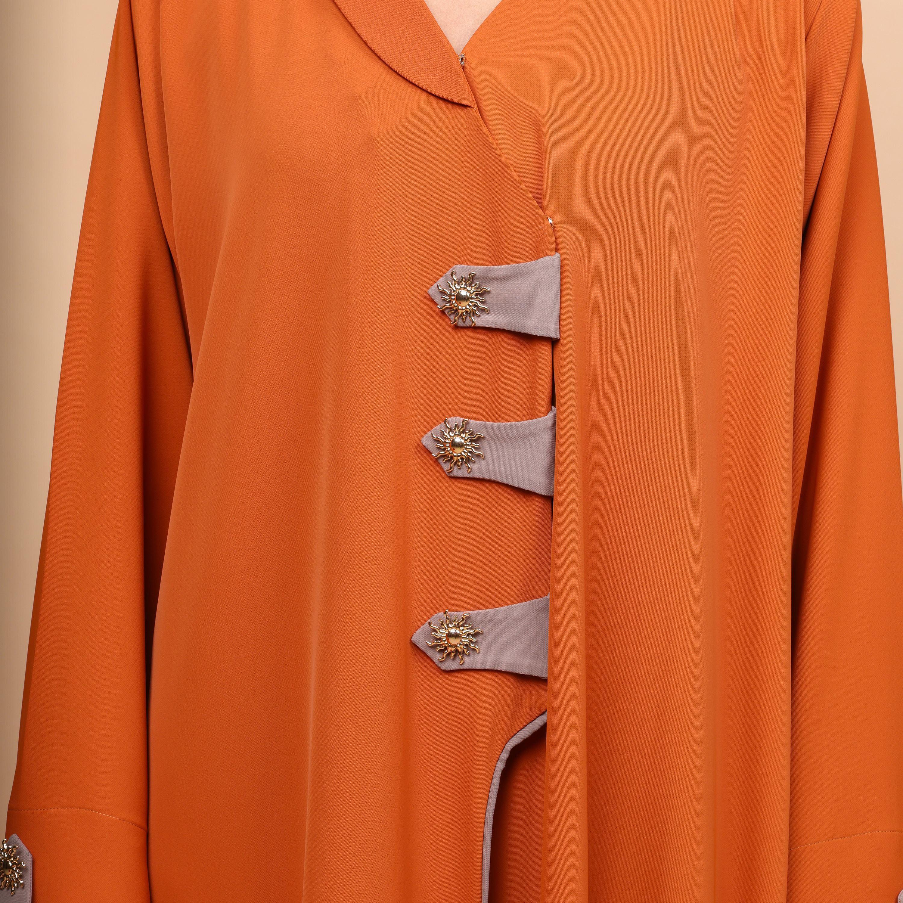 IKKXA Orange Organza Women's Abaya with Hijab-women-arabicclothing-abayas-image-2