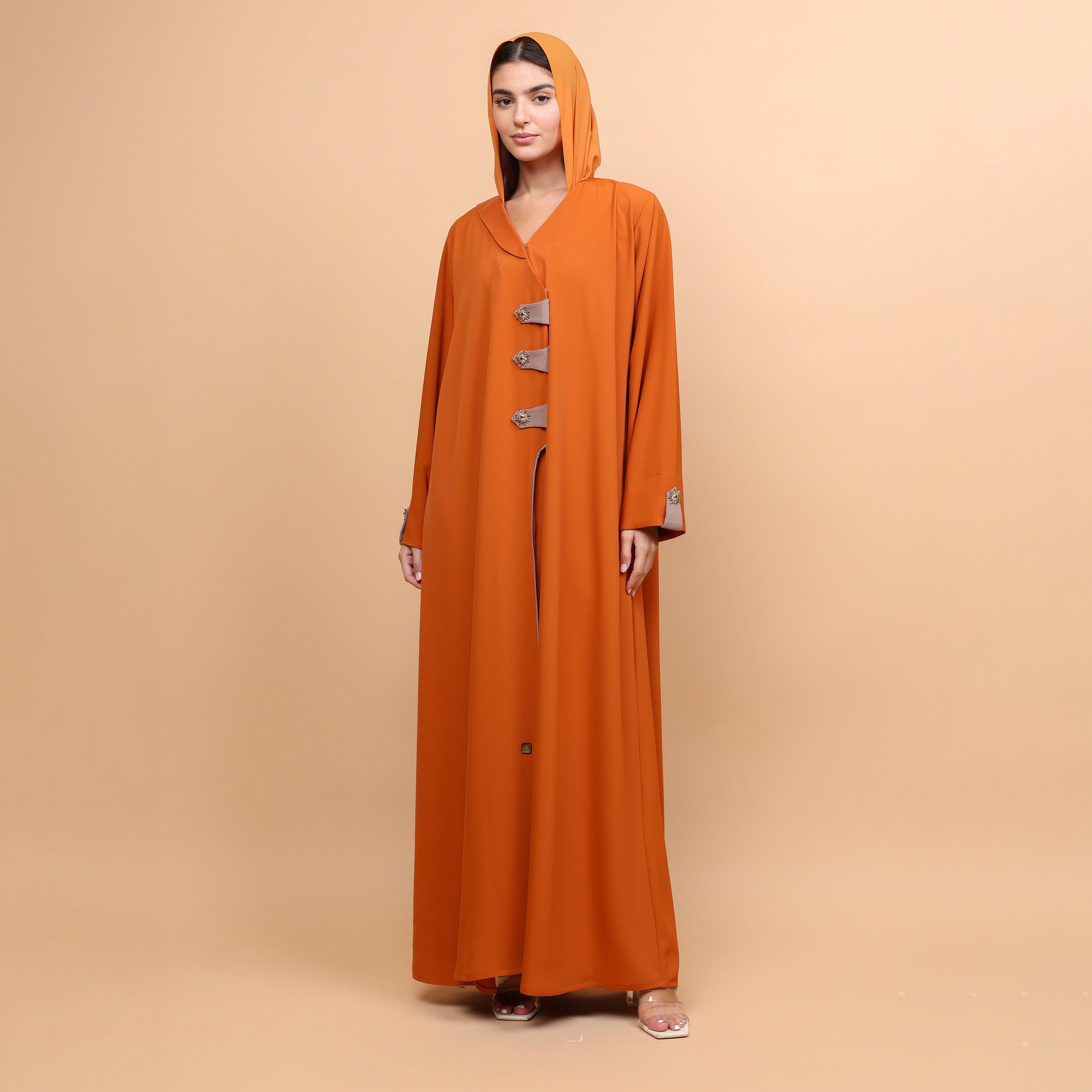 IKKXA Orange Organza Women's Abaya with Hijab-women-arabicclothing-abayas-image-3