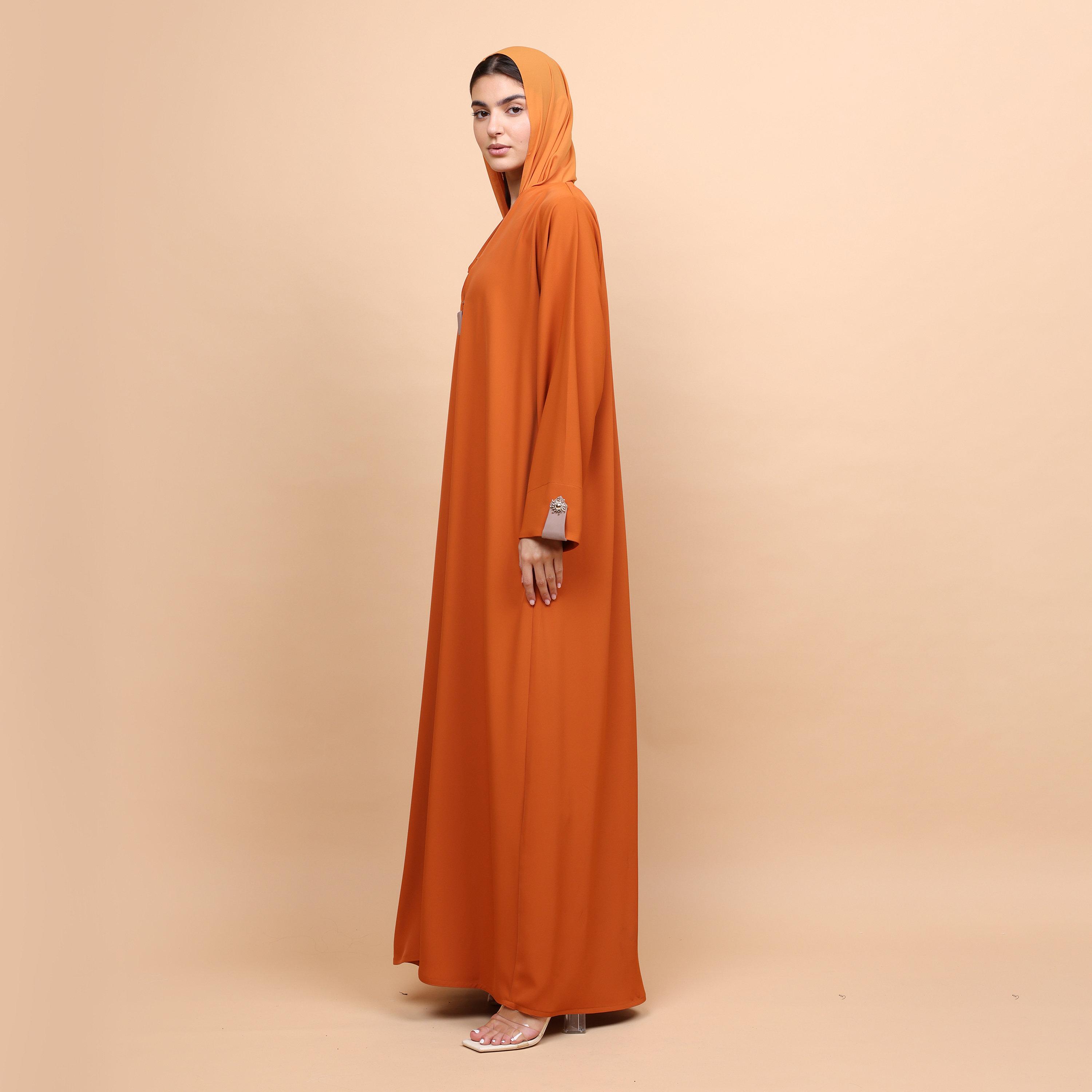 IKKXA Orange Organza Women's Abaya with Hijab-women-arabicclothing-abayas-image-4