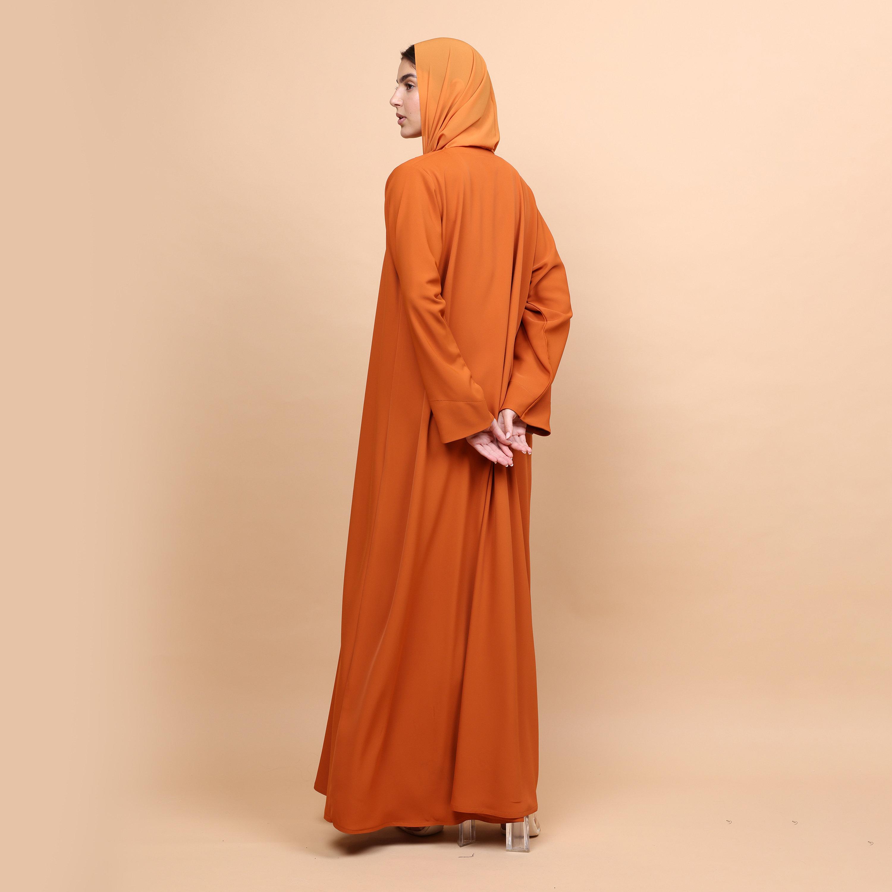 IKKXA Orange Organza Women's Abaya with Hijab-women-arabicclothing-abayas-image-5