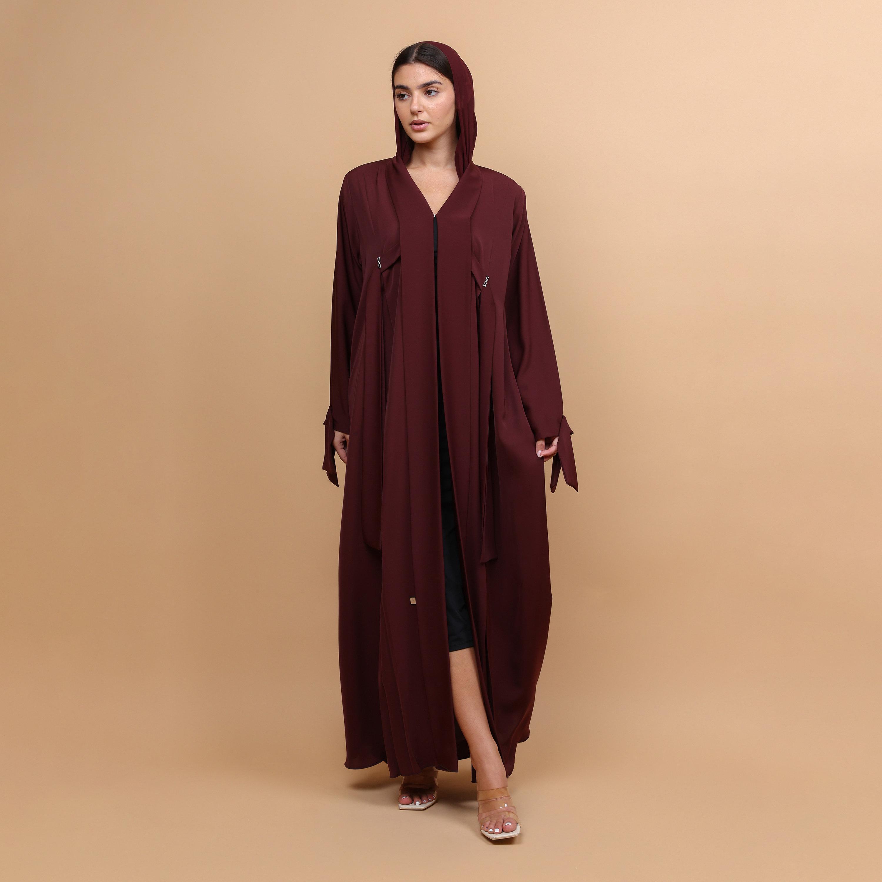 IKKXA Maroon Neda Women's Abaya with Hijab-women-arabicclothing-abayas-image-1