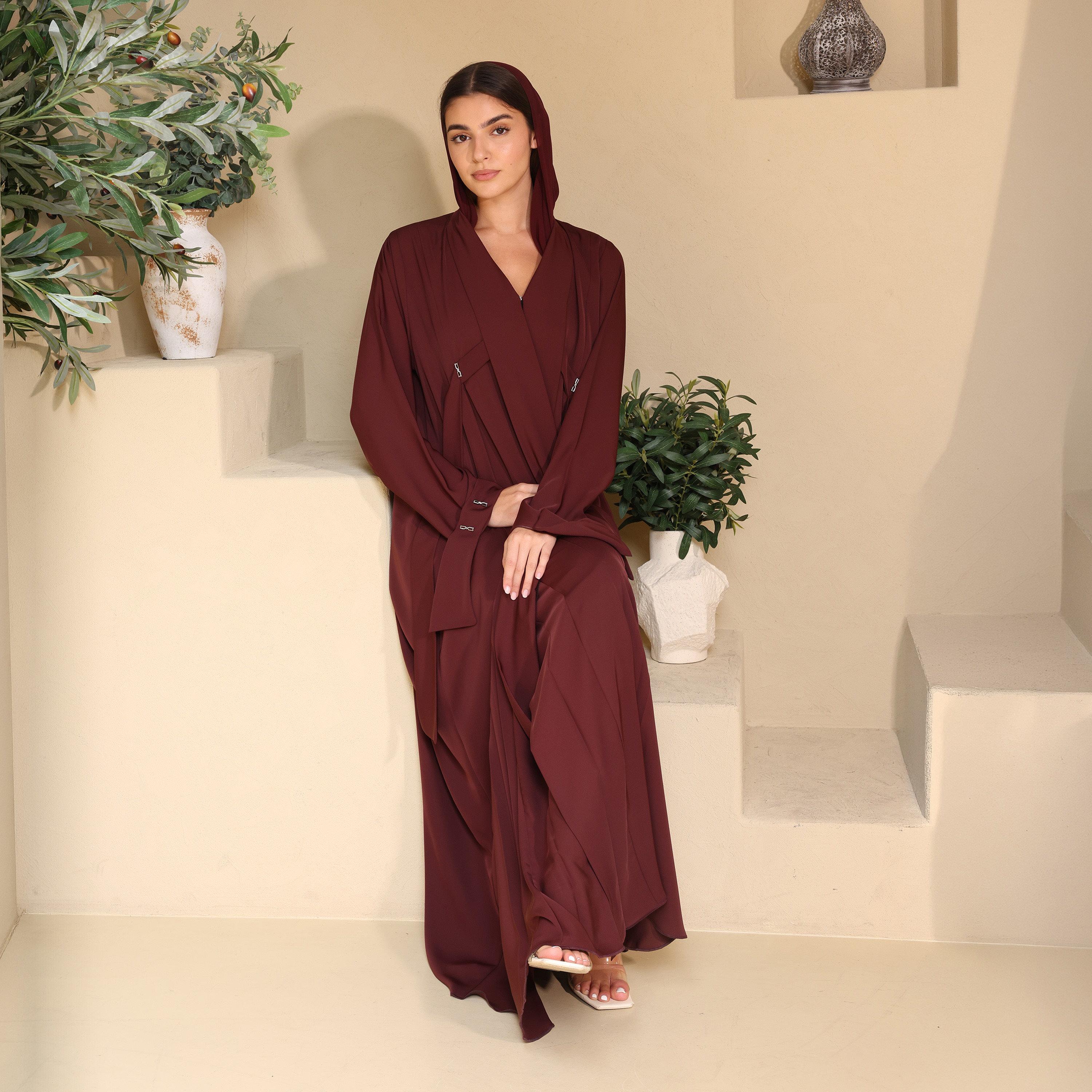 IKKXA Maroon Neda Women's Abaya with Hijab-women-arabicclothing-abayas-image-3
