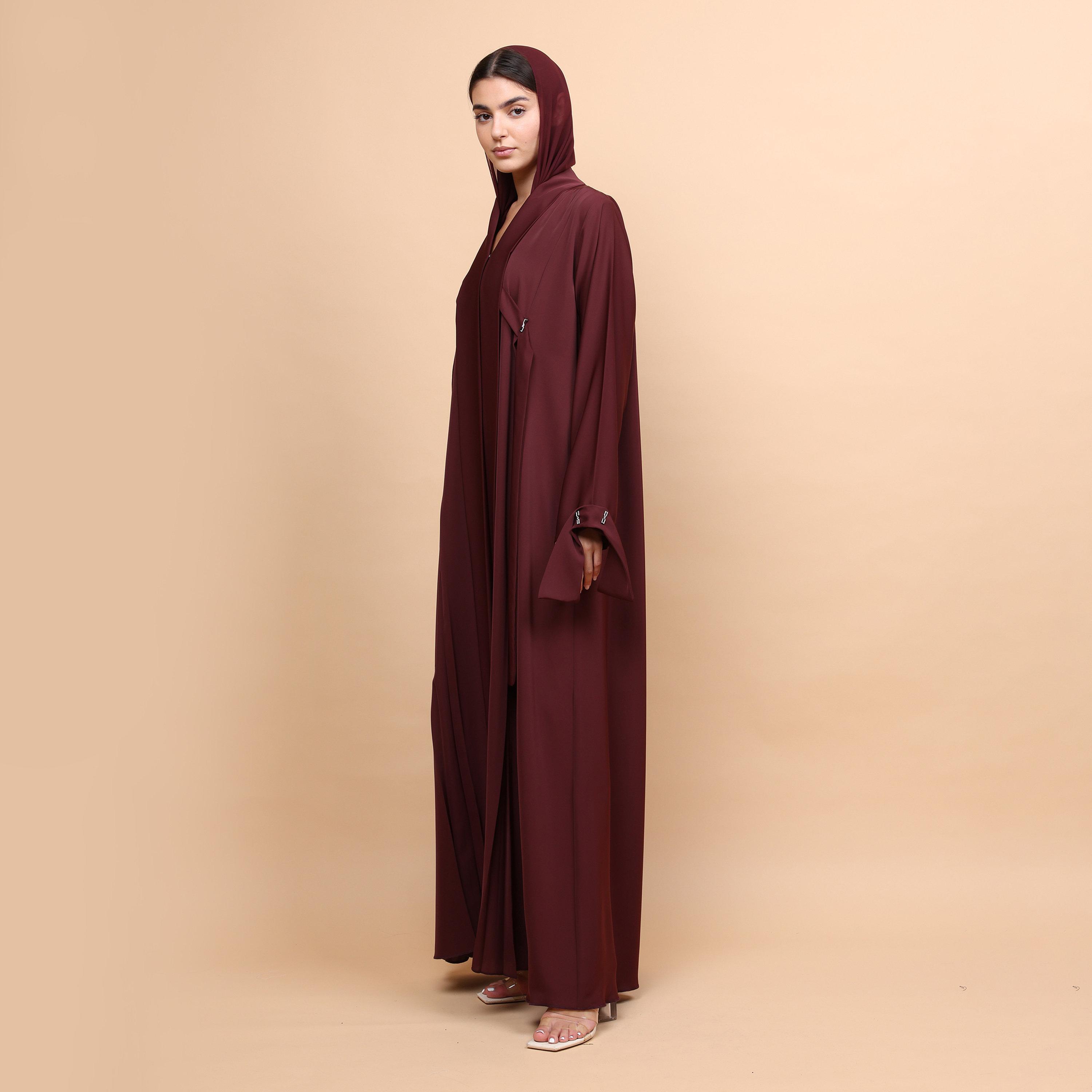 IKKXA Maroon Neda Women's Abaya with Hijab-women-arabicclothing-abayas-image-4