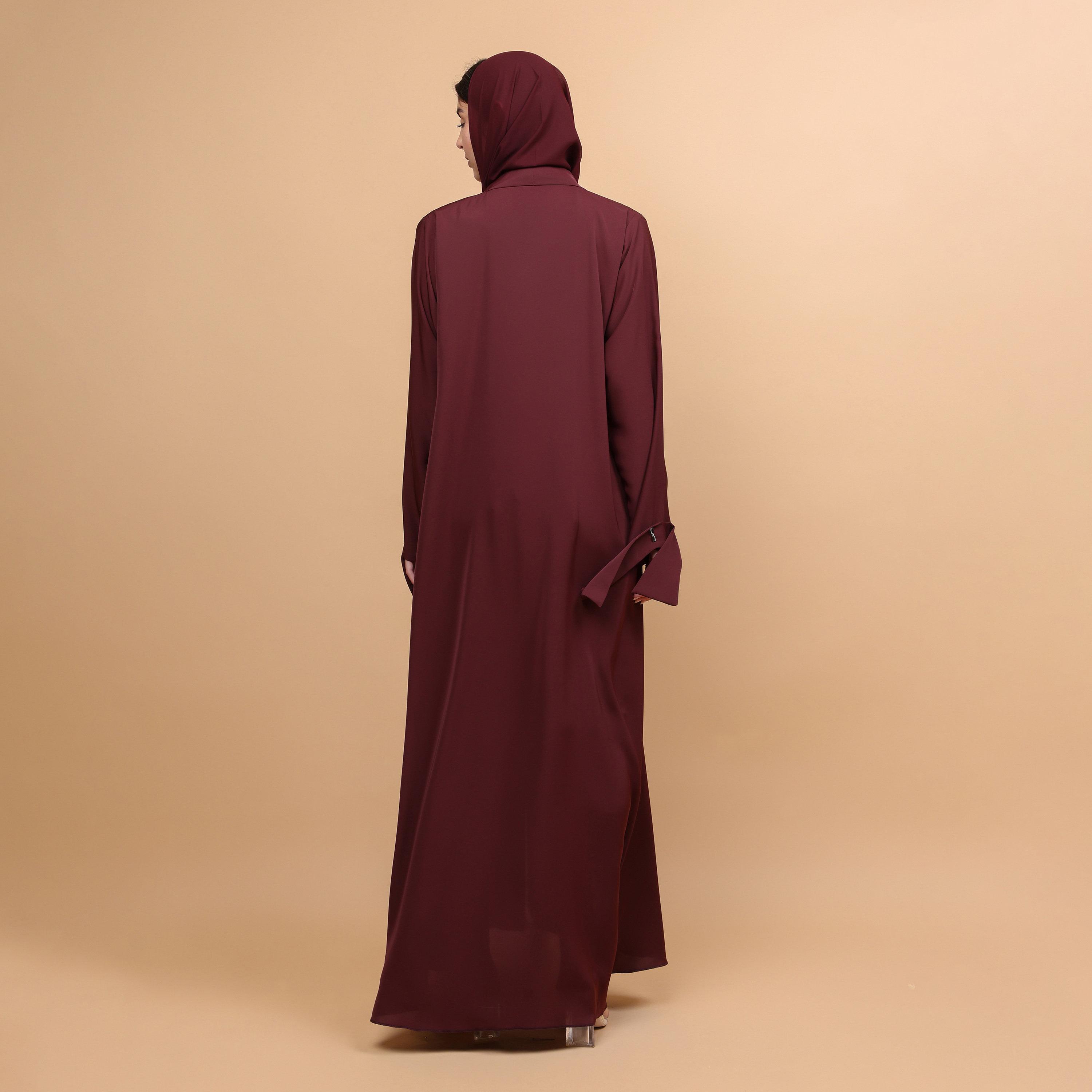IKKXA Maroon Neda Women's Abaya with Hijab-women-arabicclothing-abayas-image-5