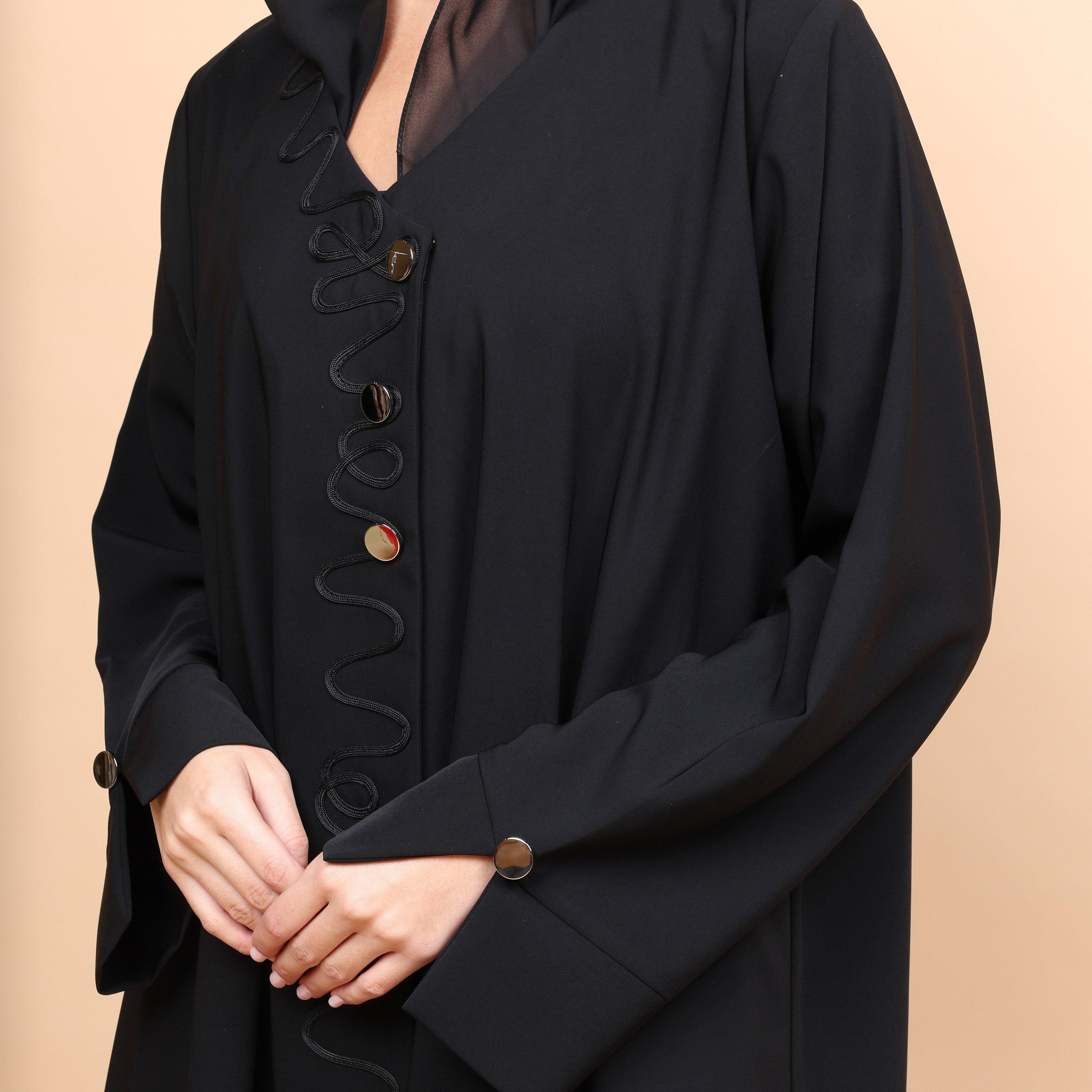 عباية نسائية قماش نيدا بتصميم موجات ثعبانية مع حجاب - أسود من إكسا-women-arabicclothing-abayas-image-2