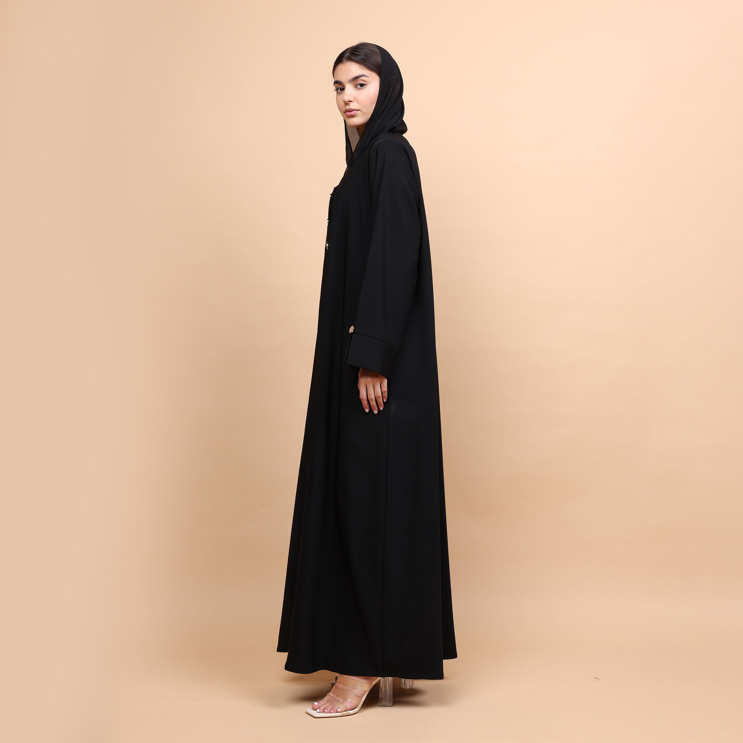 عباية نسائية قماش نيدا بتصميم موجات ثعبانية مع حجاب - أسود من إكسا-women-arabicclothing-abayas-image-4
