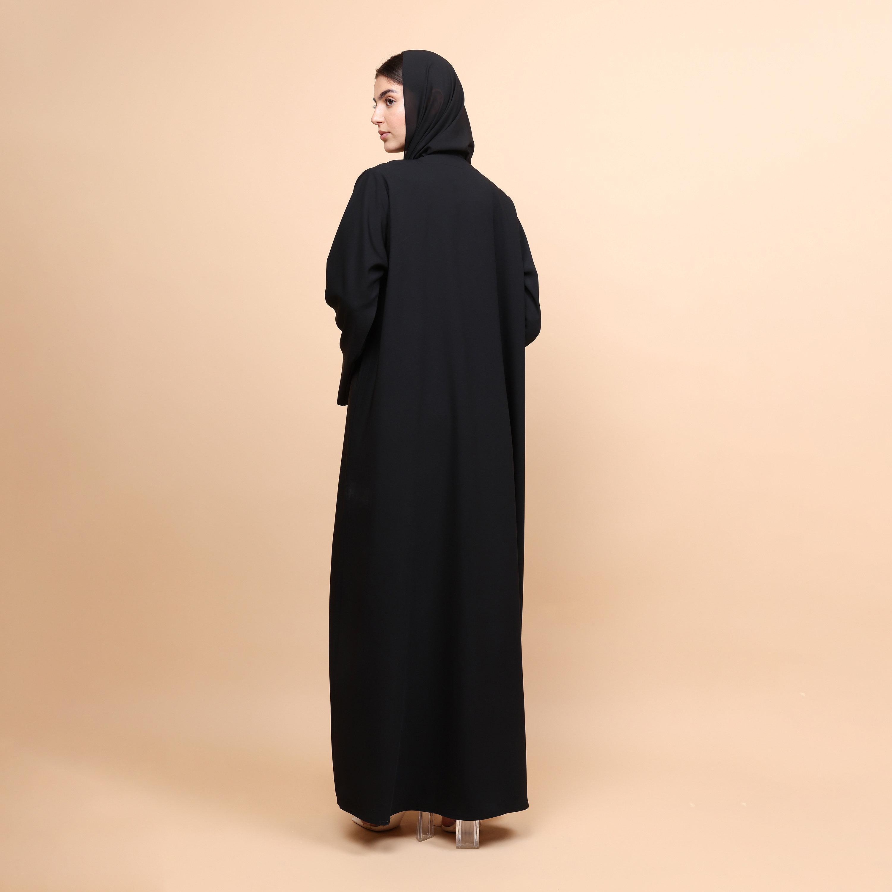 عباية نسائية قماش نيدا بتصميم موجات ثعبانية مع حجاب - أسود من إكسا-women-arabicclothing-abayas-image-5