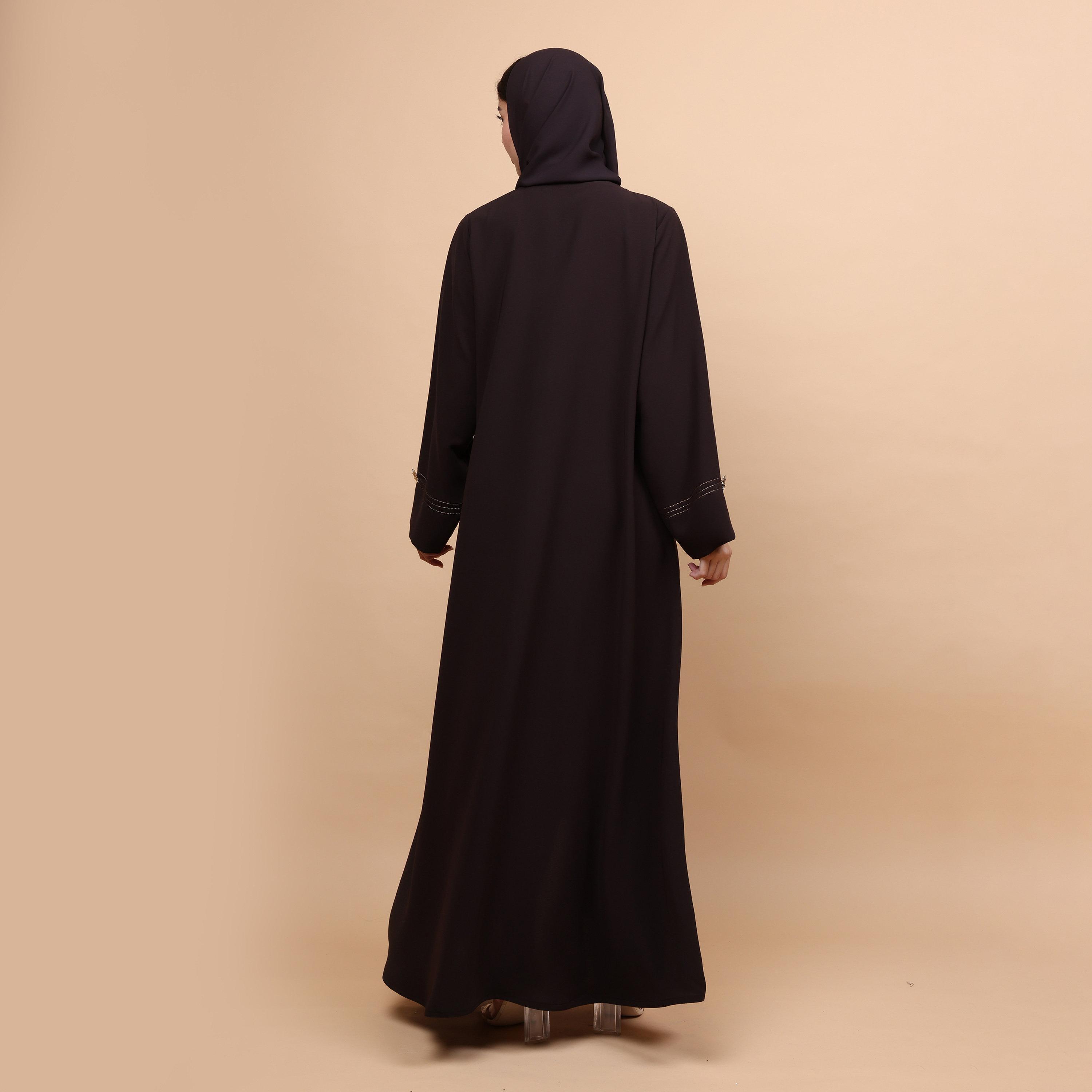 IKKXA Brown Contrast Stitched Angelica Women's Abaya with Hijab-women-arabicclothing-abayas-image-5