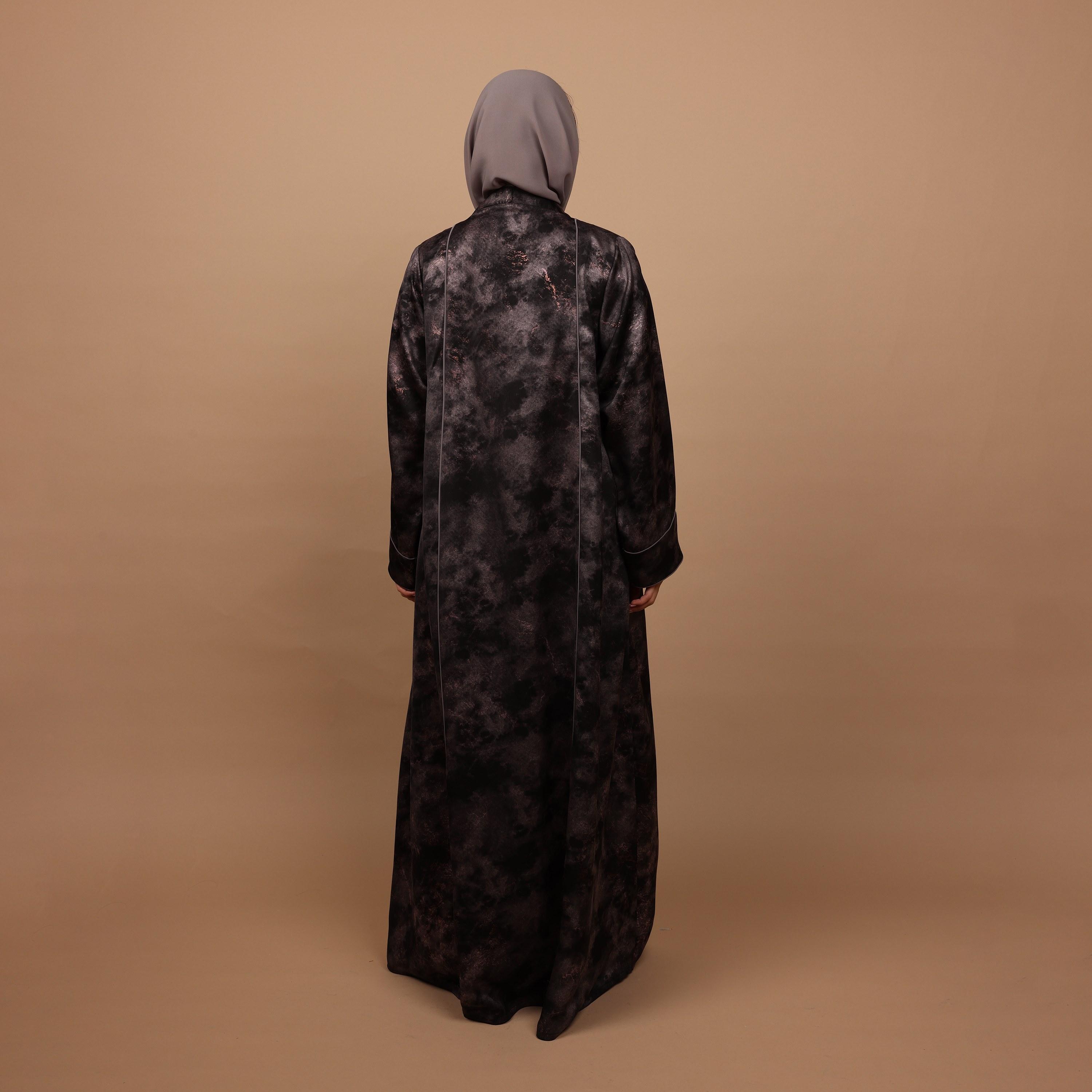 IKKXA Grey Abstract Metallic Print Marble Paris  Women's Abaya with Hijab-women-arabicclothing-abayas-image-4