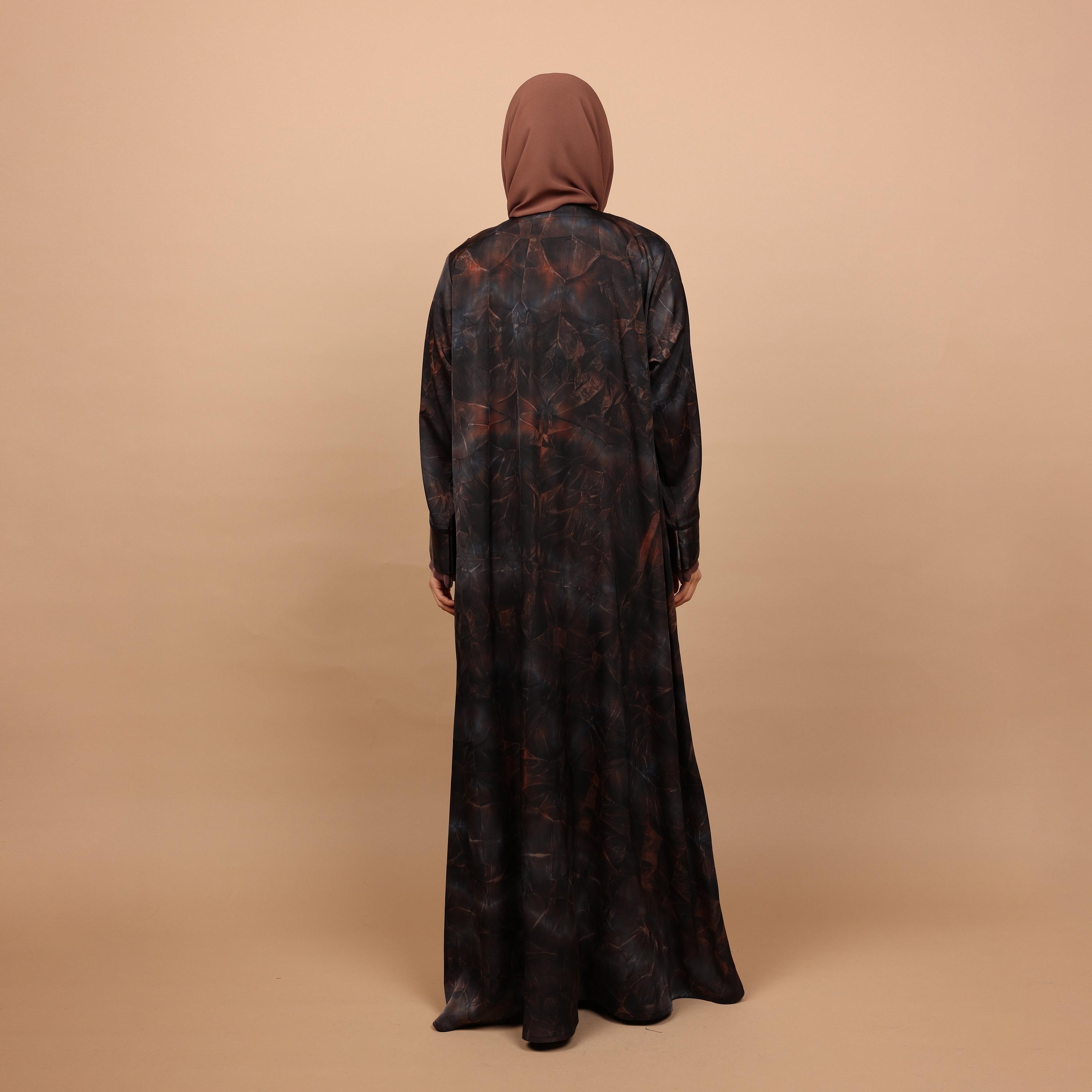 عباية نسائية بطبعة رخامية وأكمام ذات فتحات (شقوق) مع حجاب باللون الخوخي من إككسا-women-arabicclothing-abayas-image-4