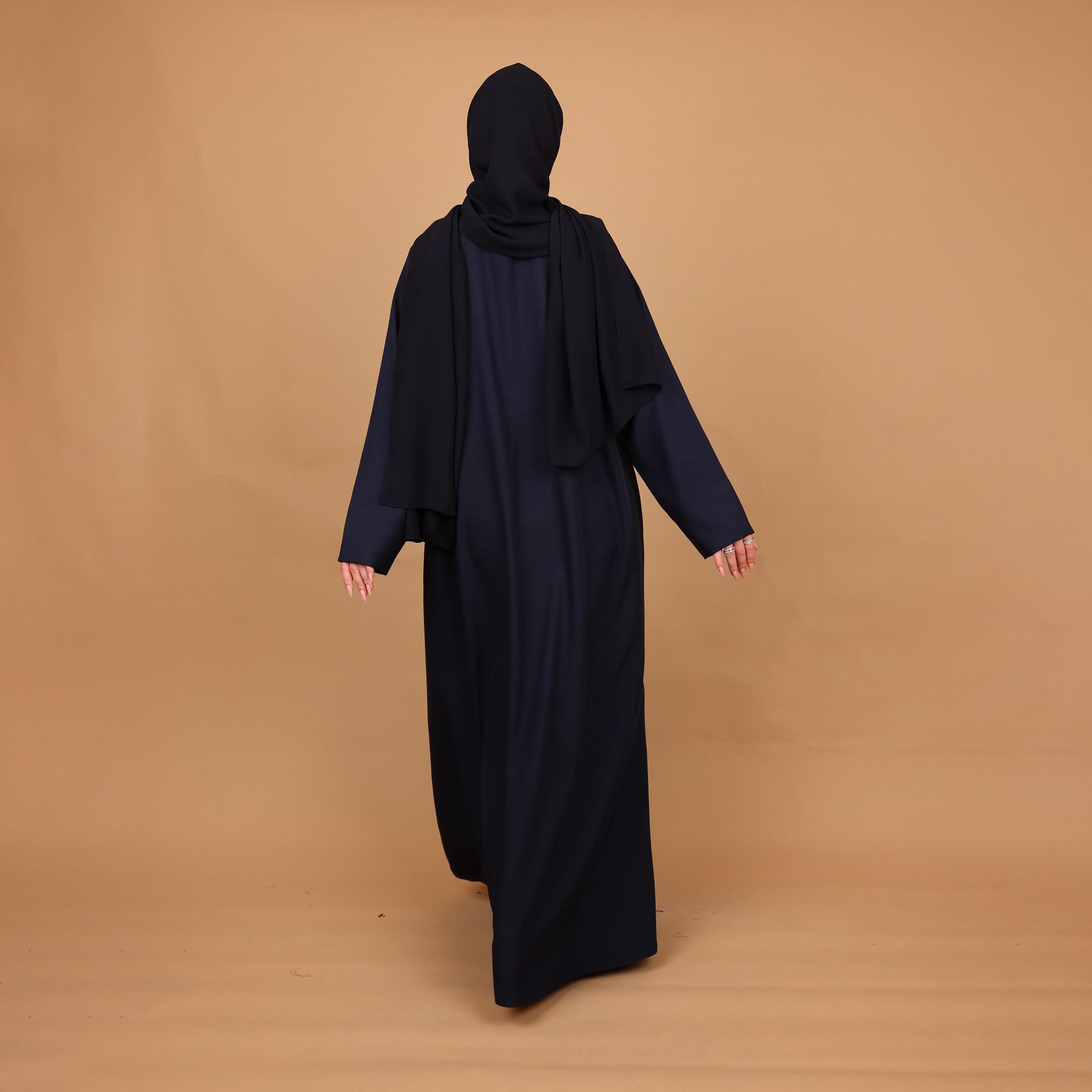 IKKXA Deep Blue Piping Detailed Barbi Women's Abaya with Hijab-women-arabicclothing-abayas-image-4
