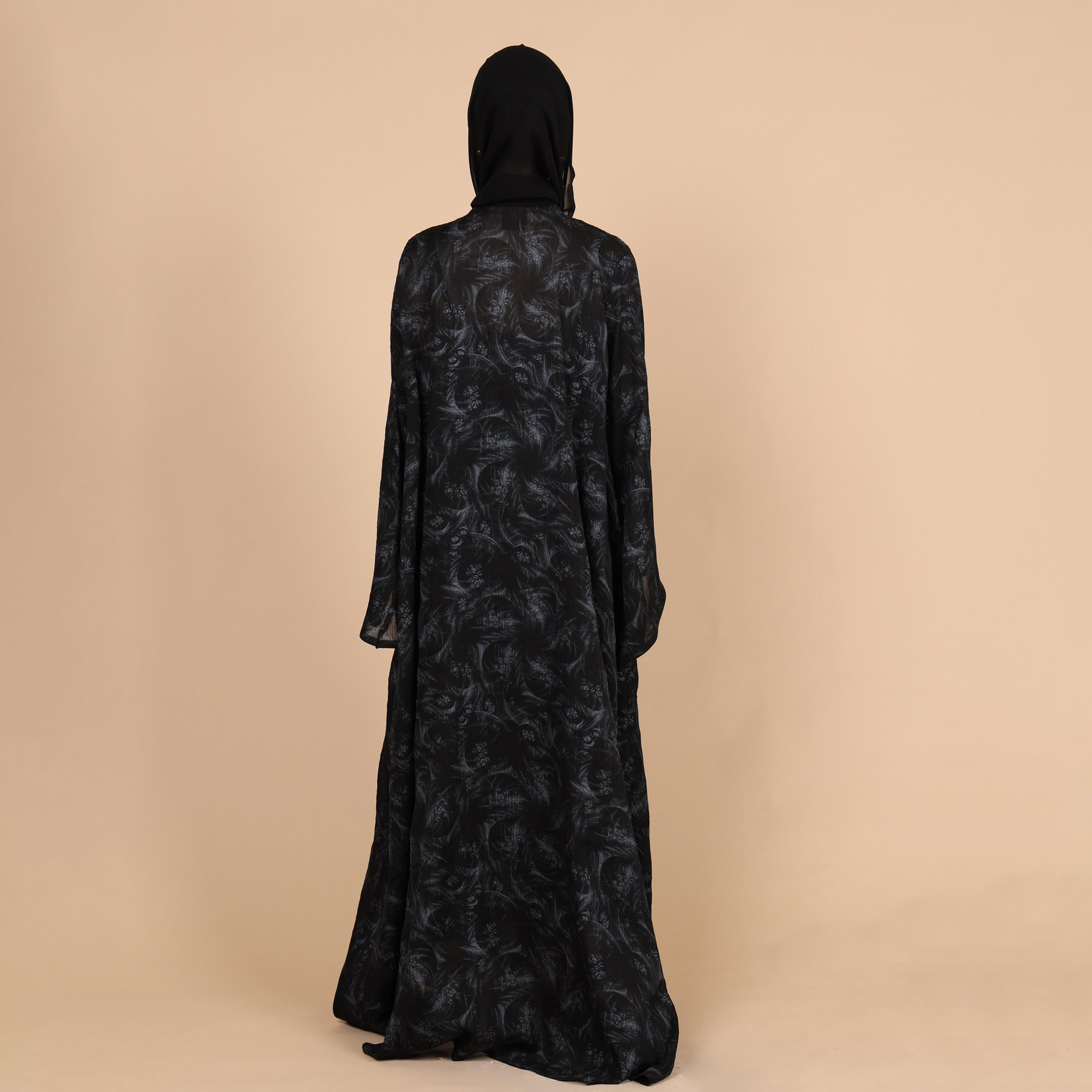 IKKXA Abstract Print Flared Sleeves Chiffon Foil Women's Abaya with Hijab-women-arabicclothing-abayas-image-5