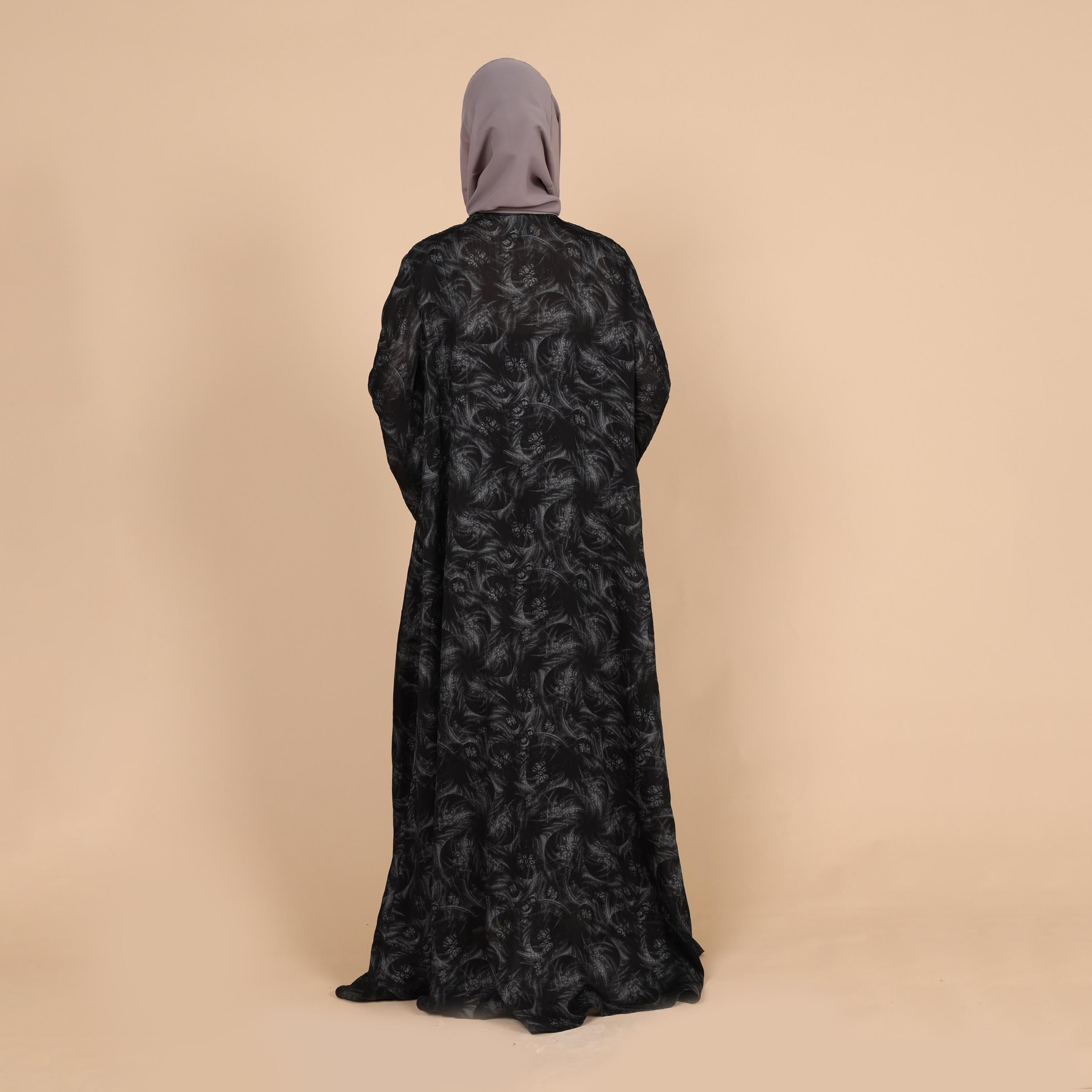 عباية للنساء من الشيفون برقاقات معدنية بطبعة تجريدية وأكمام واسعة مع حجاب من إككسا-women-arabicclothing-abayas-image-10