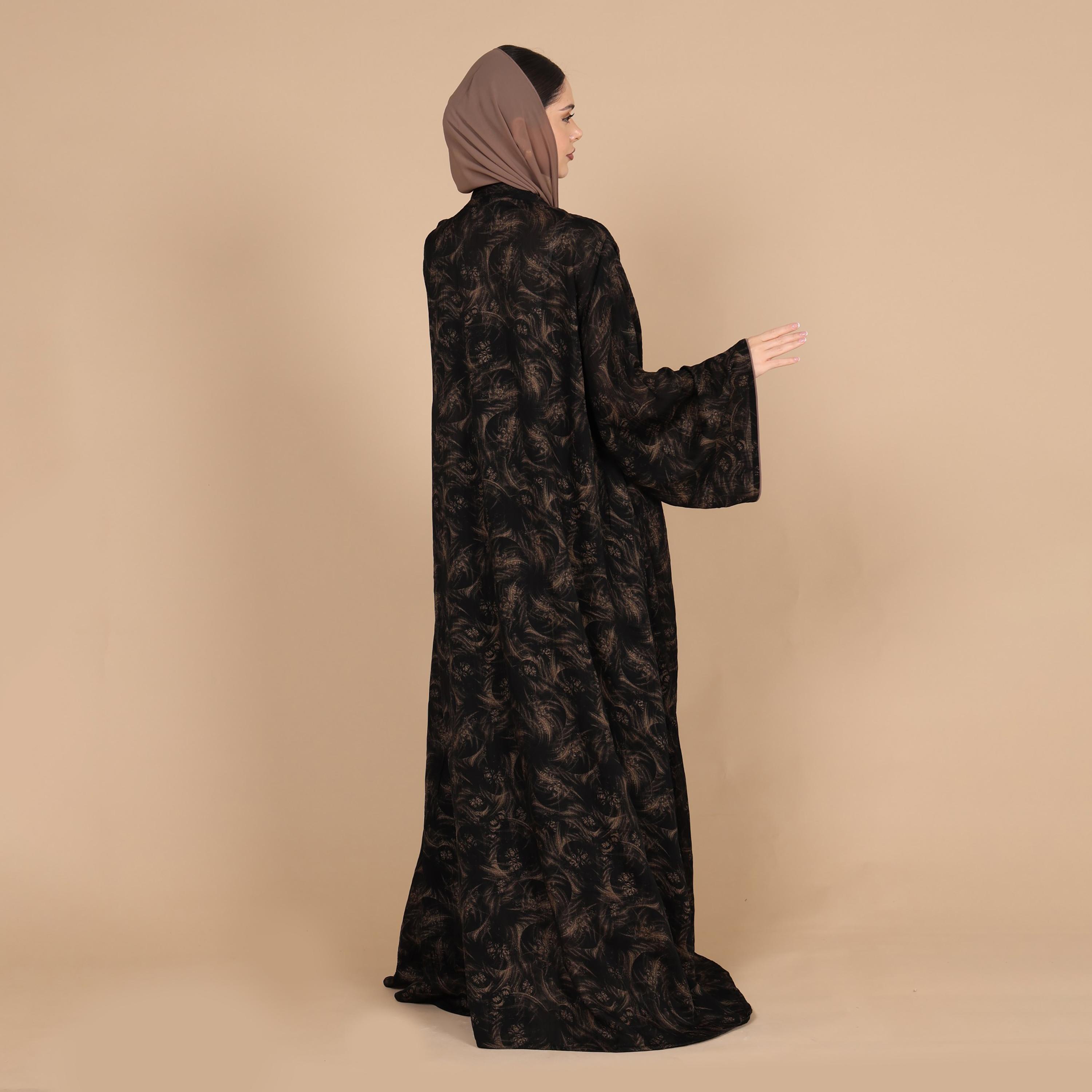 IKKXA Abstract Print Flared Sleeves Chiffon Foil Women's Abaya with Hijab-women-arabicclothing-abayas-image-5