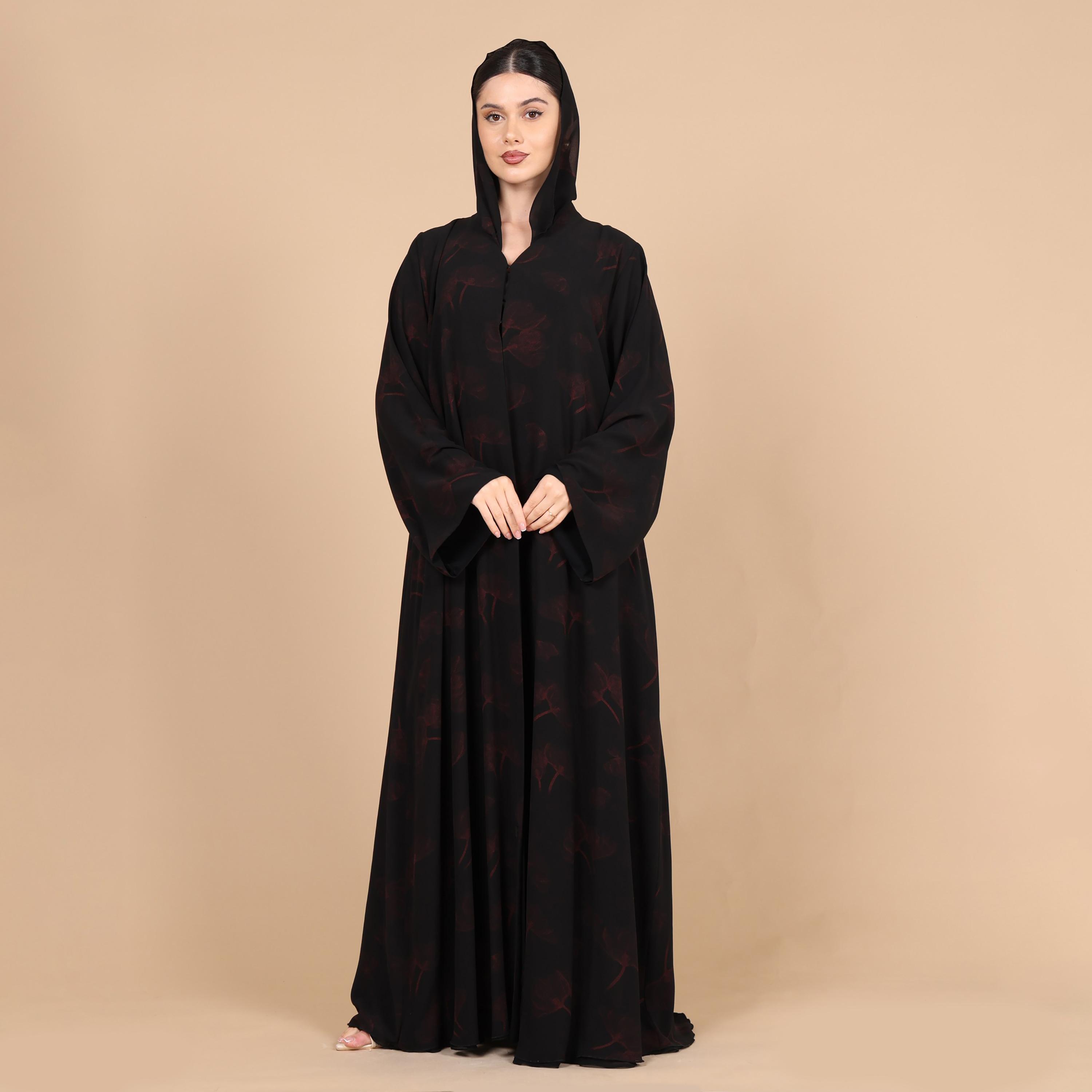 عباية للنساء بطبعة هادئة وأكمام واسعة مع حجاب من إككسا-women-arabicclothing-abayas-image-1