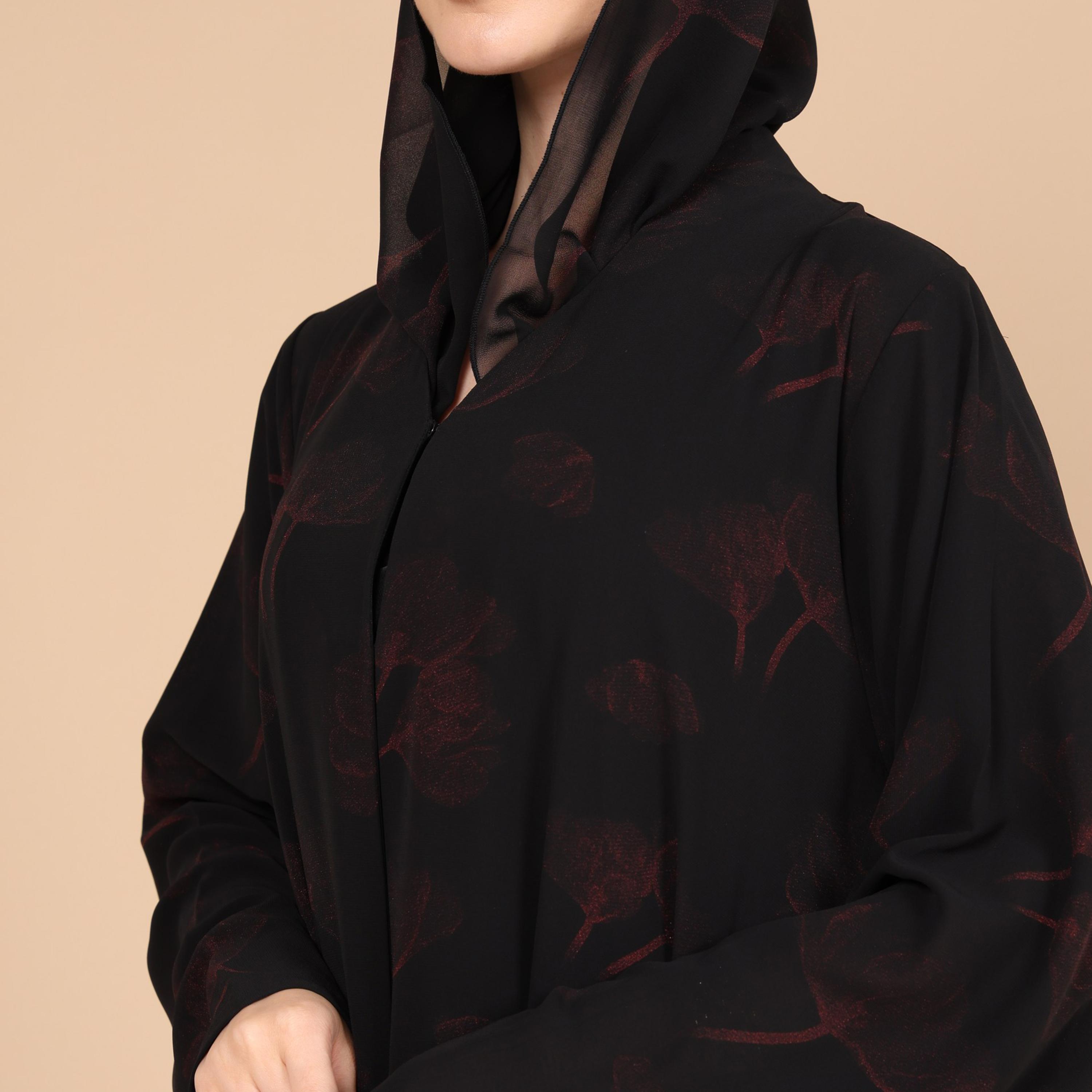 عباية للنساء بطبعة هادئة وأكمام واسعة مع حجاب من إككسا-women-arabicclothing-abayas-image-2