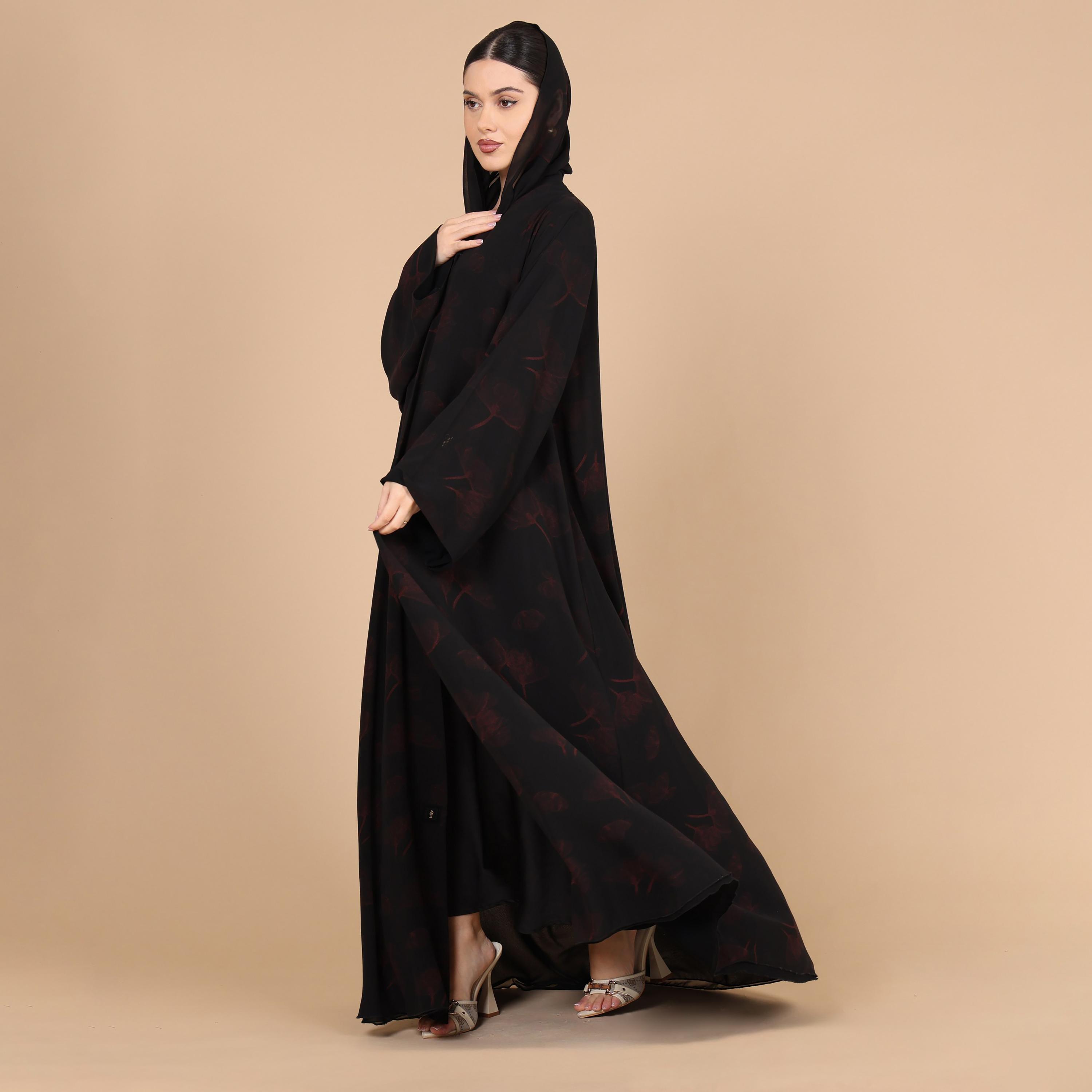 عباية للنساء بطبعة هادئة وأكمام واسعة مع حجاب من إككسا-women-arabicclothing-abayas-image-3