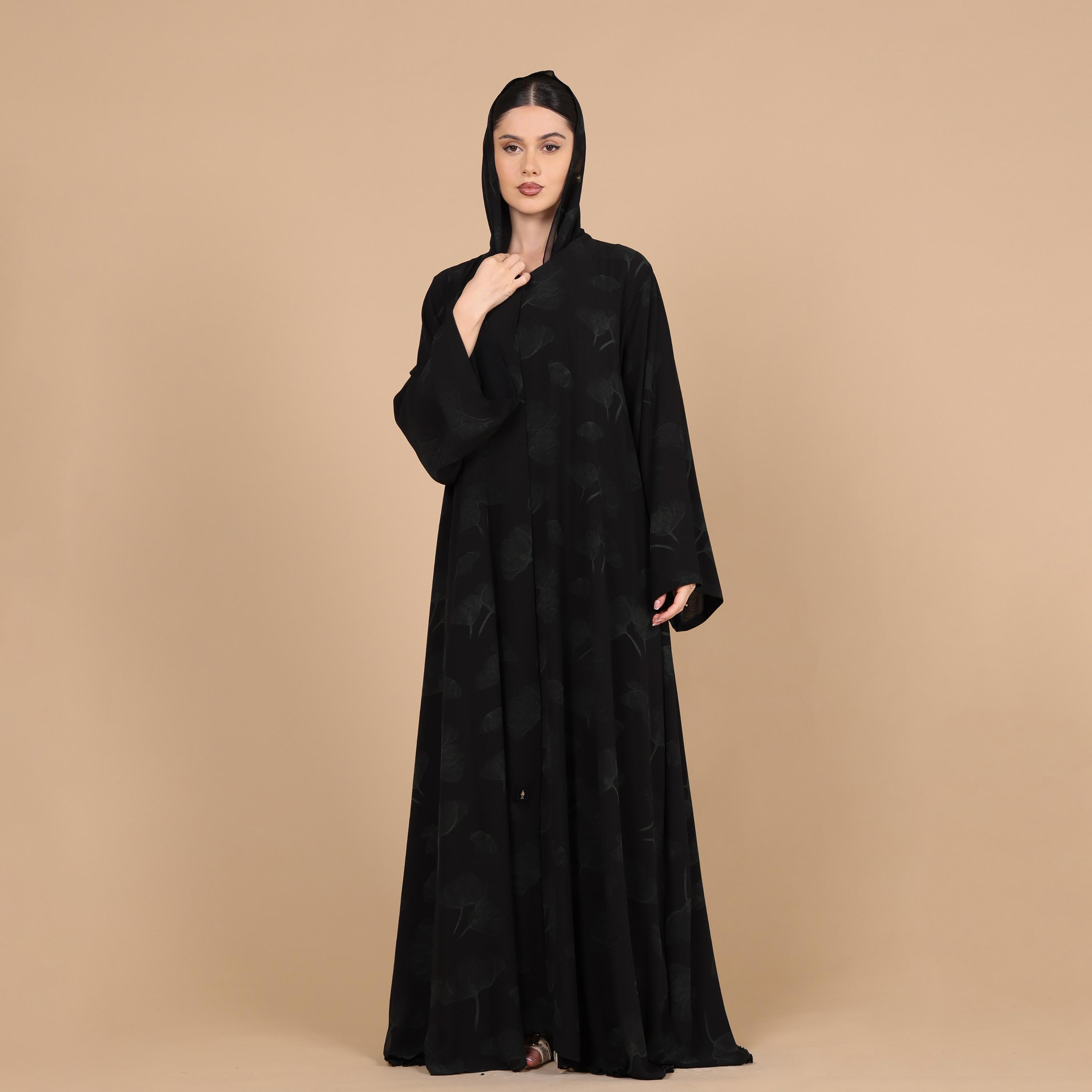 IKKXA Subtle Print Wide Sleeves Women's Abaya with Hijab-women-arabicclothing-abayas-image-1