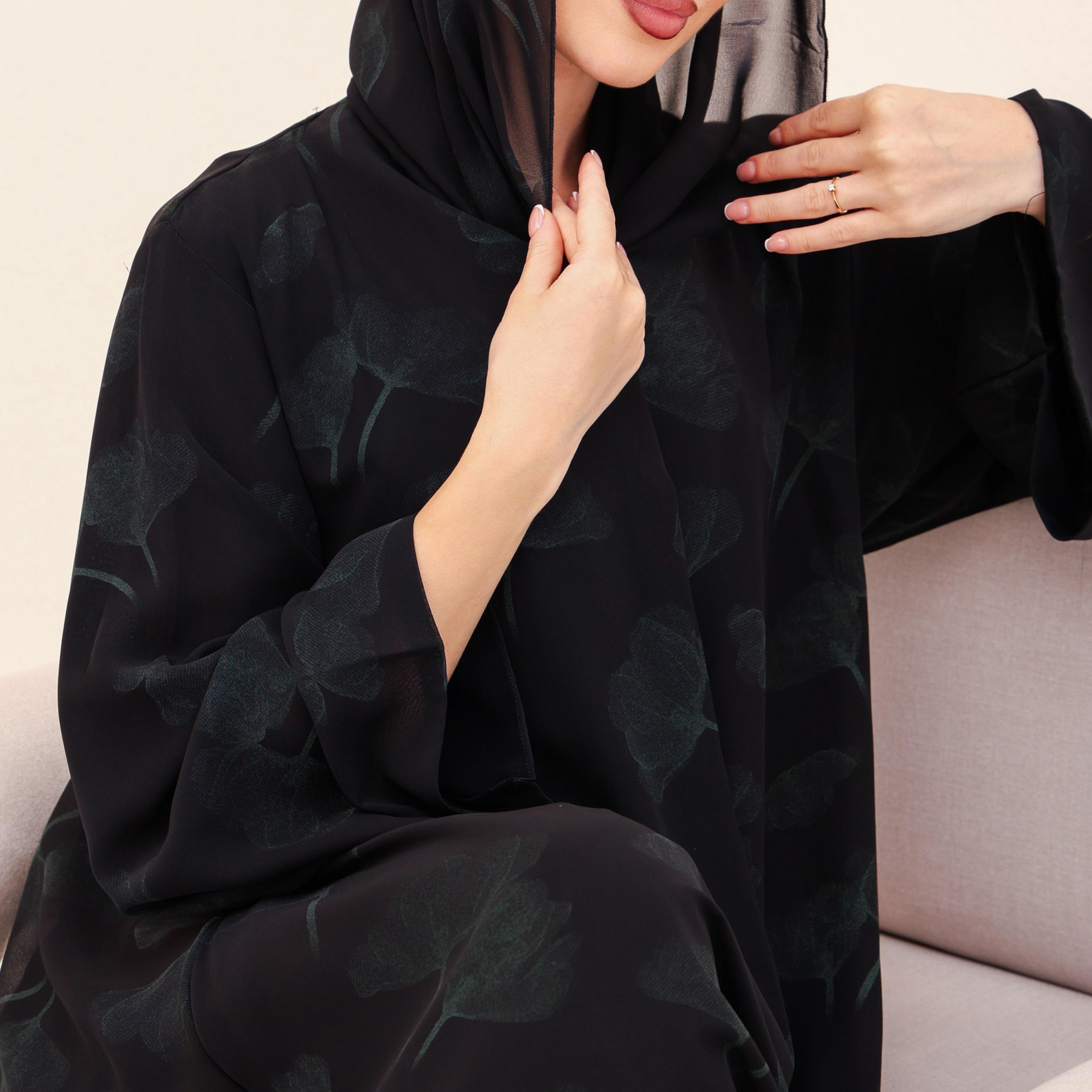 IKKXA Subtle Print Wide Sleeves Women's Abaya with Hijab-women-arabicclothing-abayas-image-2