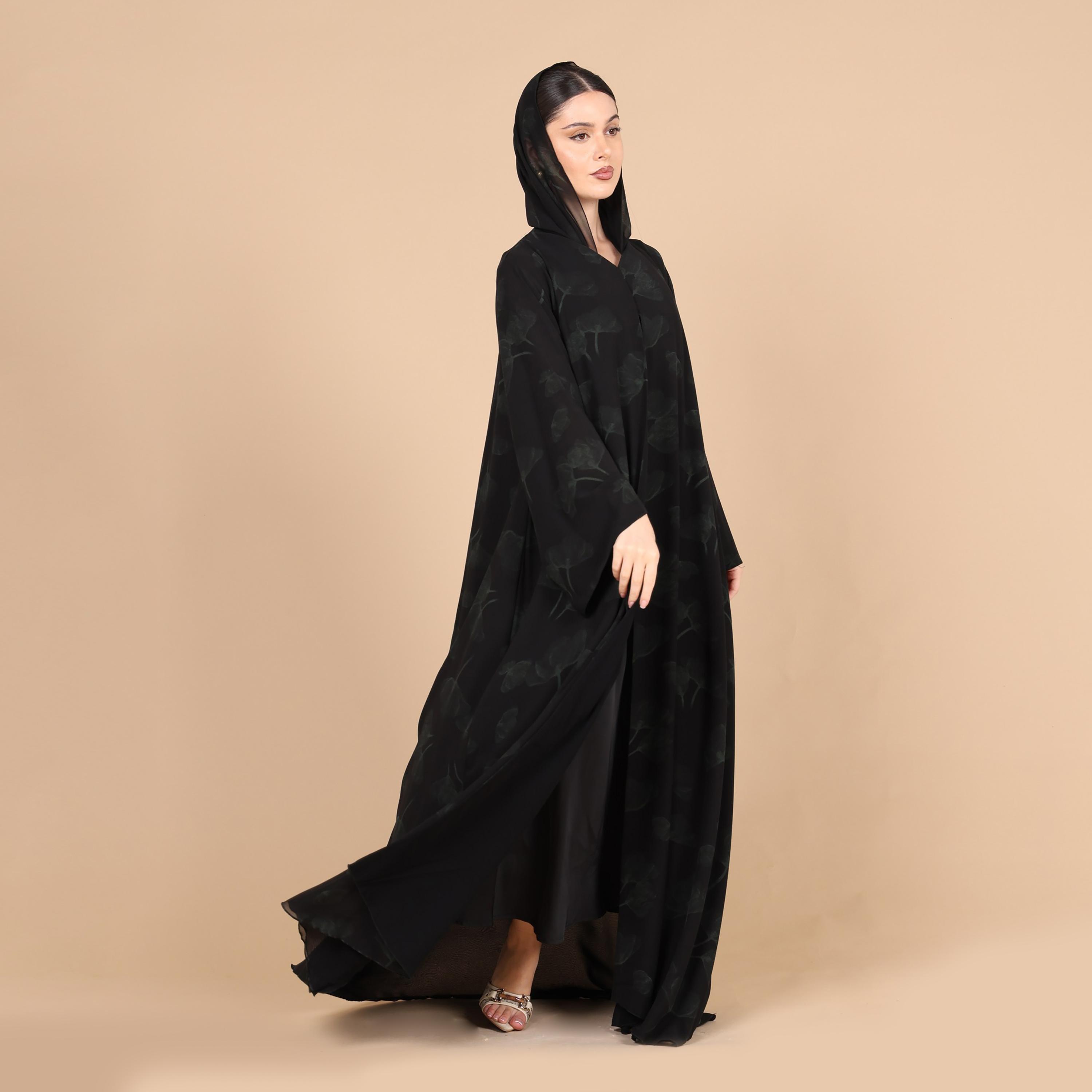IKKXA Subtle Print Wide Sleeves Women's Abaya with Hijab-women-arabicclothing-abayas-image-3