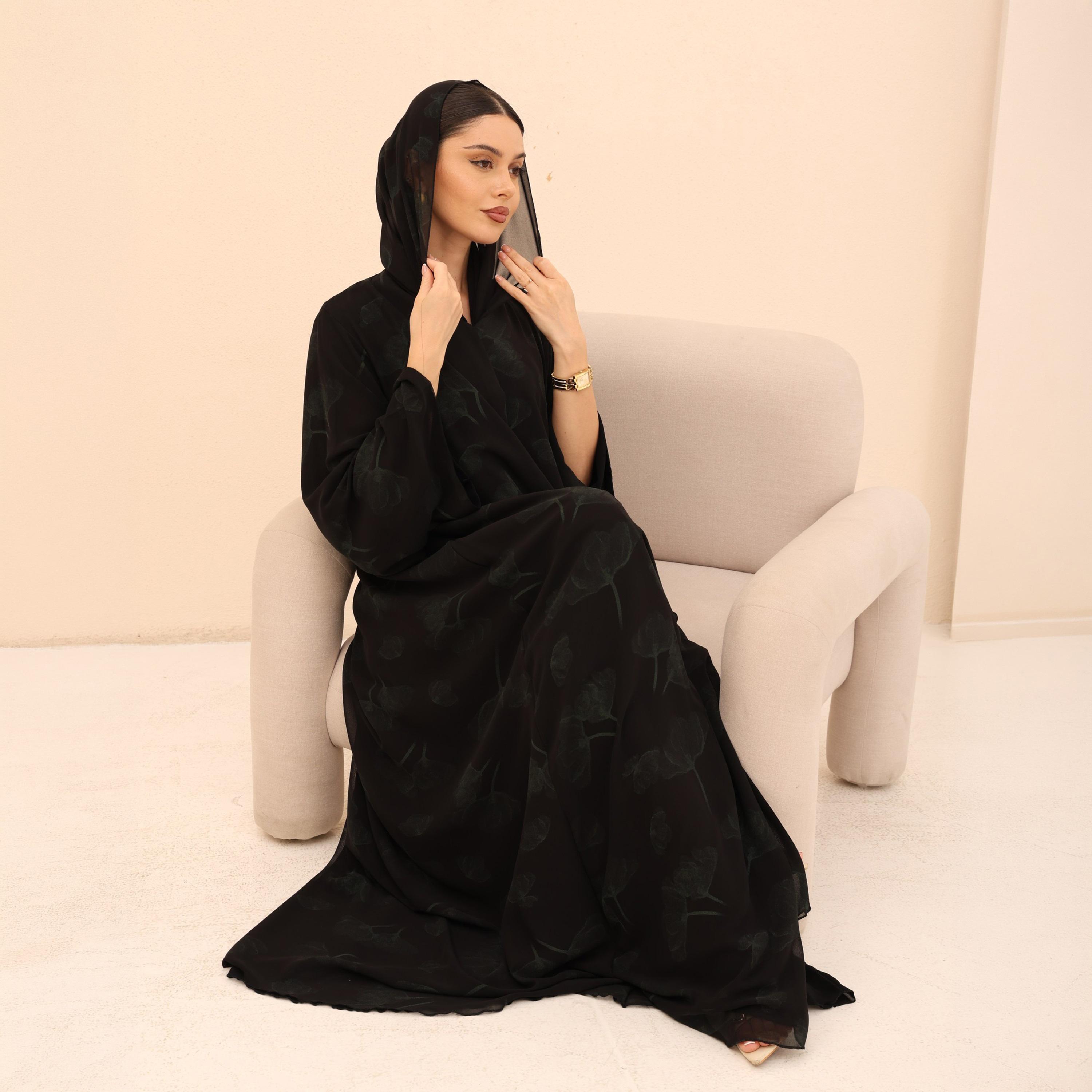 IKKXA Subtle Print Wide Sleeves Women's Abaya with Hijab-women-arabicclothing-abayas-image-4