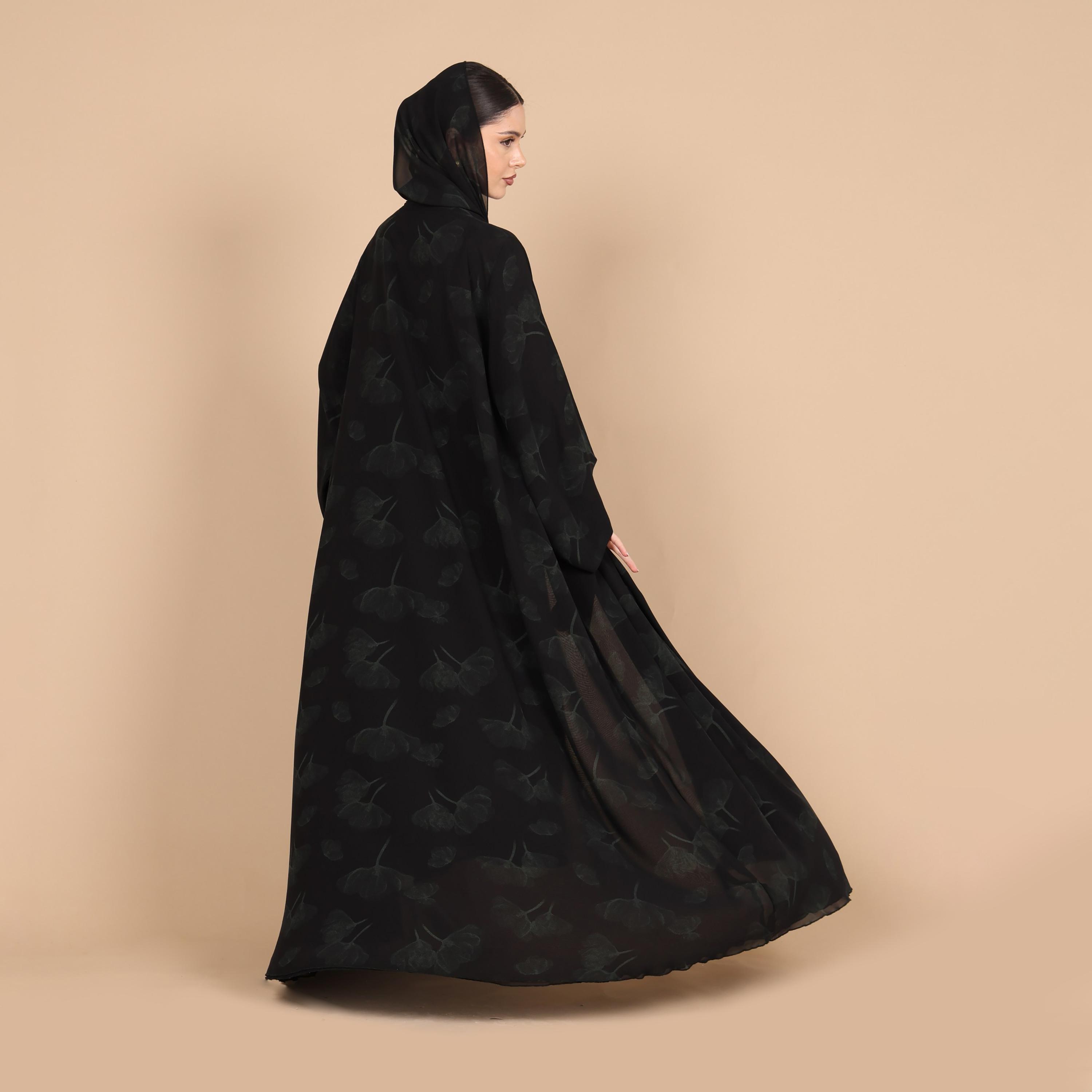 IKKXA Subtle Print Wide Sleeves Women's Abaya with Hijab-women-arabicclothing-abayas-image-5
