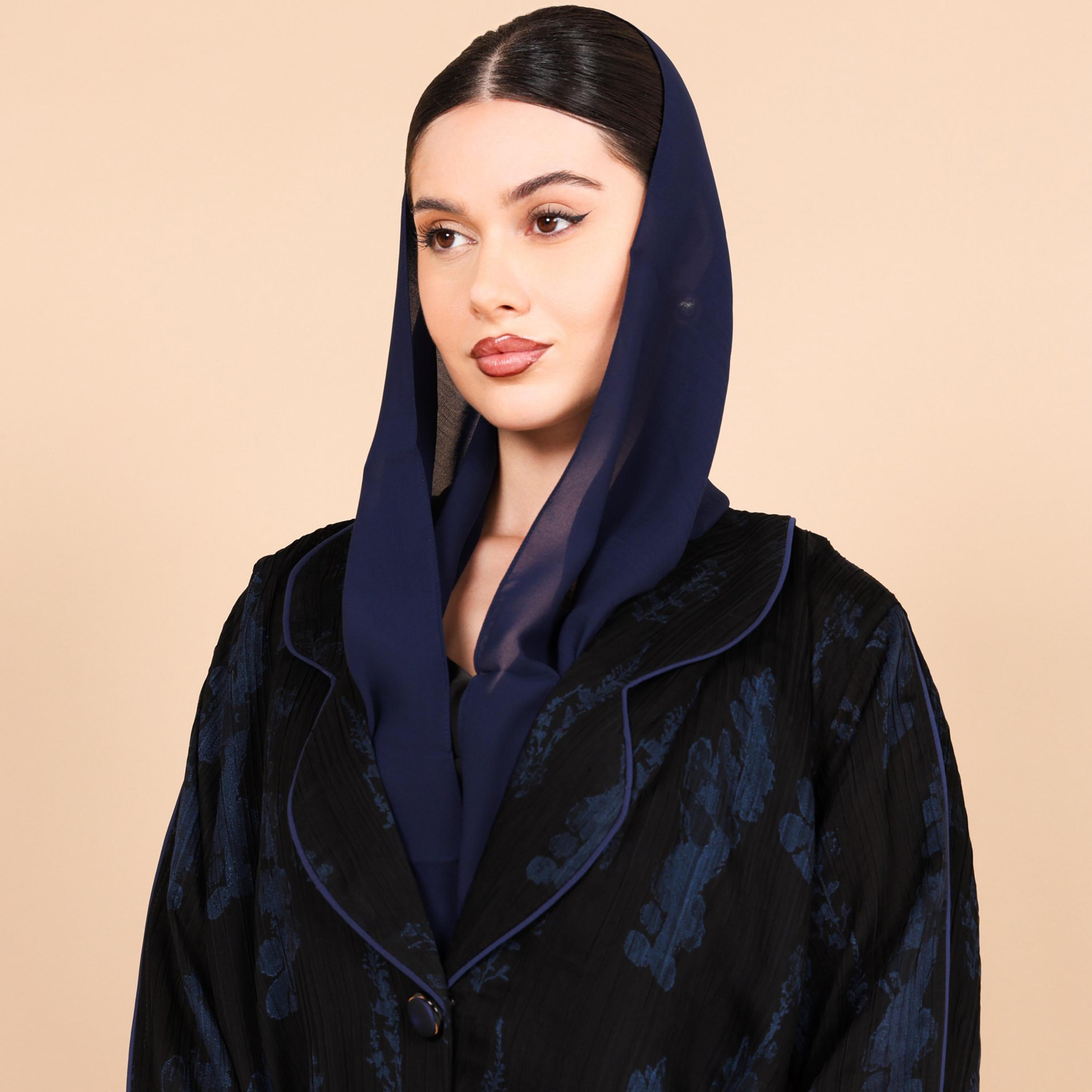 IKKXA Abstract Print Lapel Collar Jacquard Women's Abaya with Hijab-women-arabicclothing-abayas-image-3