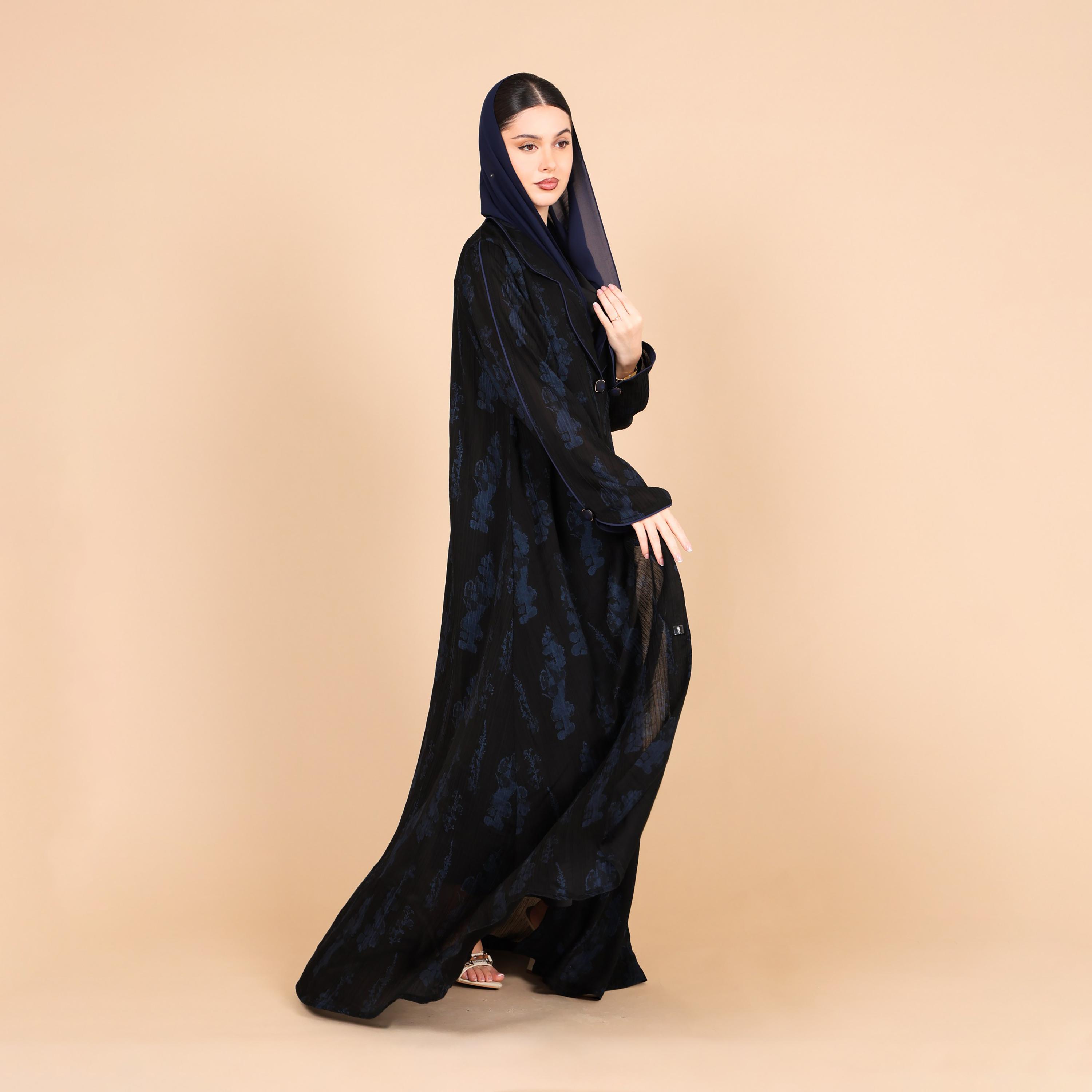 IKKXA Abstract Print Lapel Collar Jacquard Women's Abaya with Hijab-women-arabicclothing-abayas-image-4