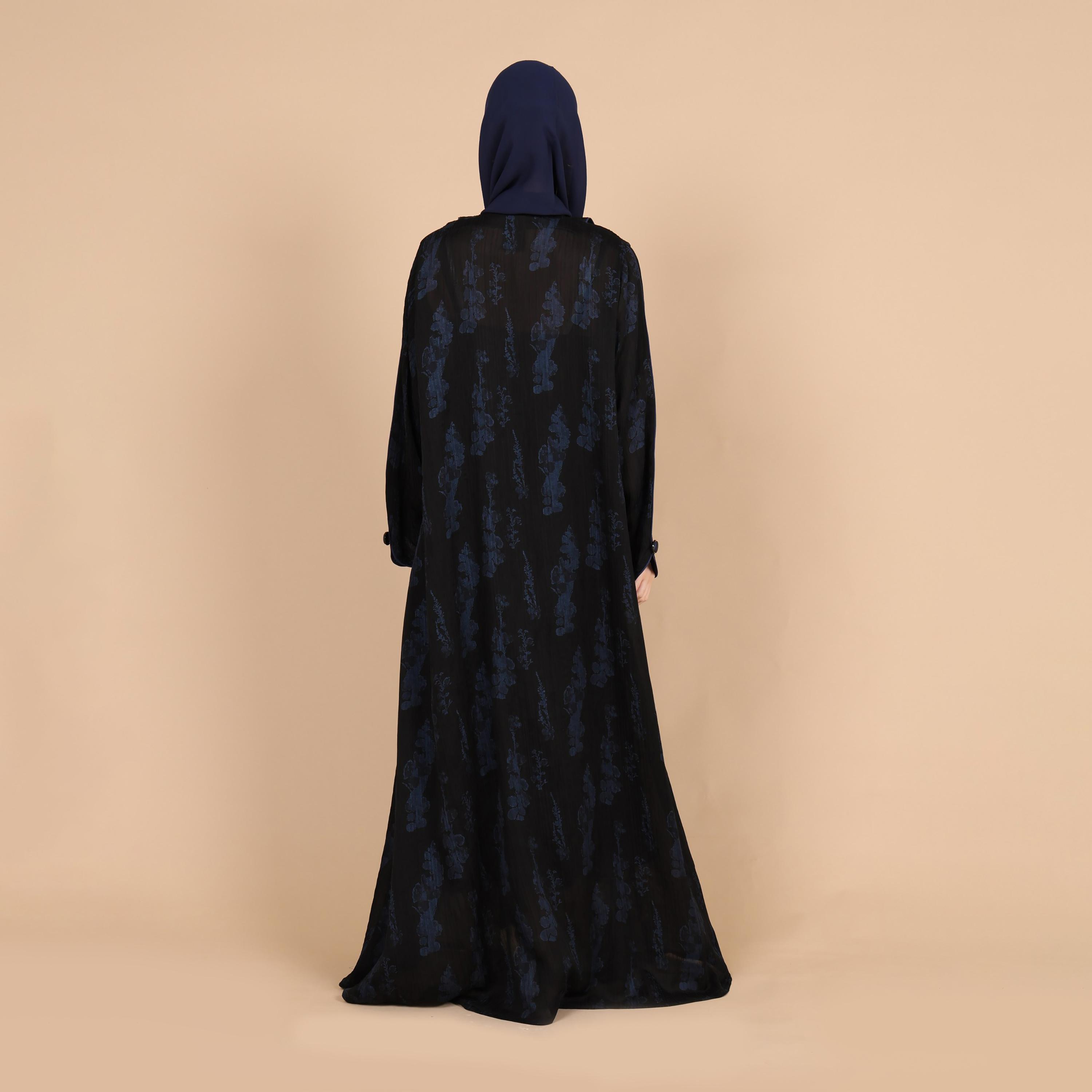 IKKXA Abstract Print Lapel Collar Jacquard Women's Abaya with Hijab-women-arabicclothing-abayas-image-5