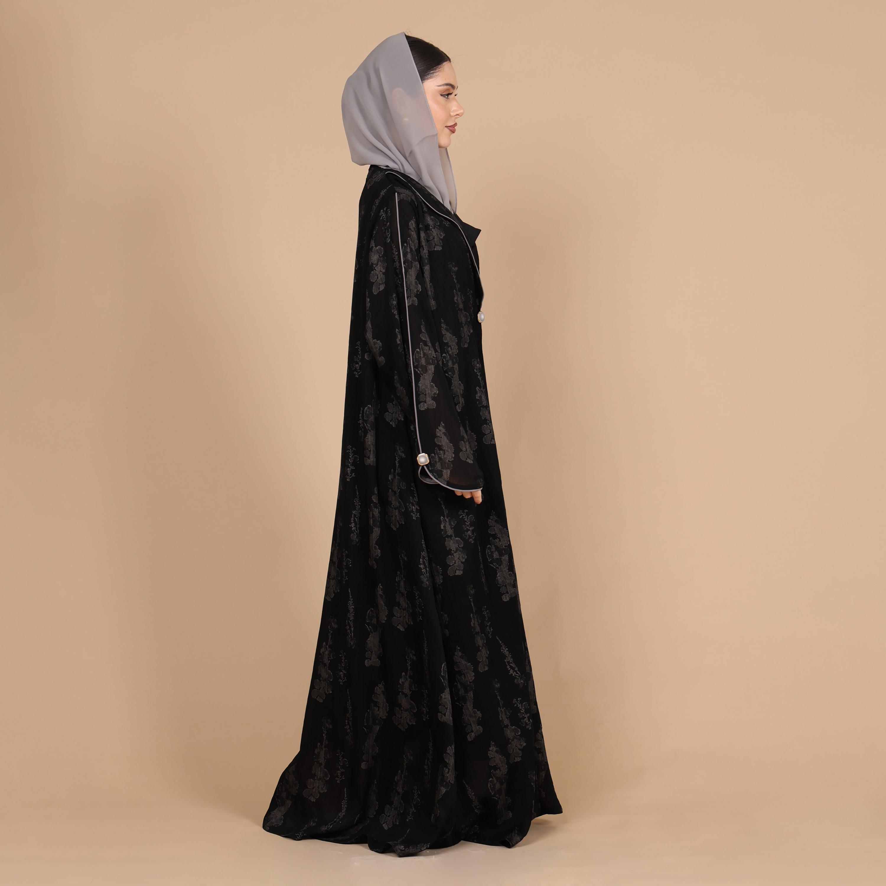 IKKXA Abstract Print Lapel Collar Jacquard Women's Abaya with Hijab-women-arabicclothing-abayas-image-4