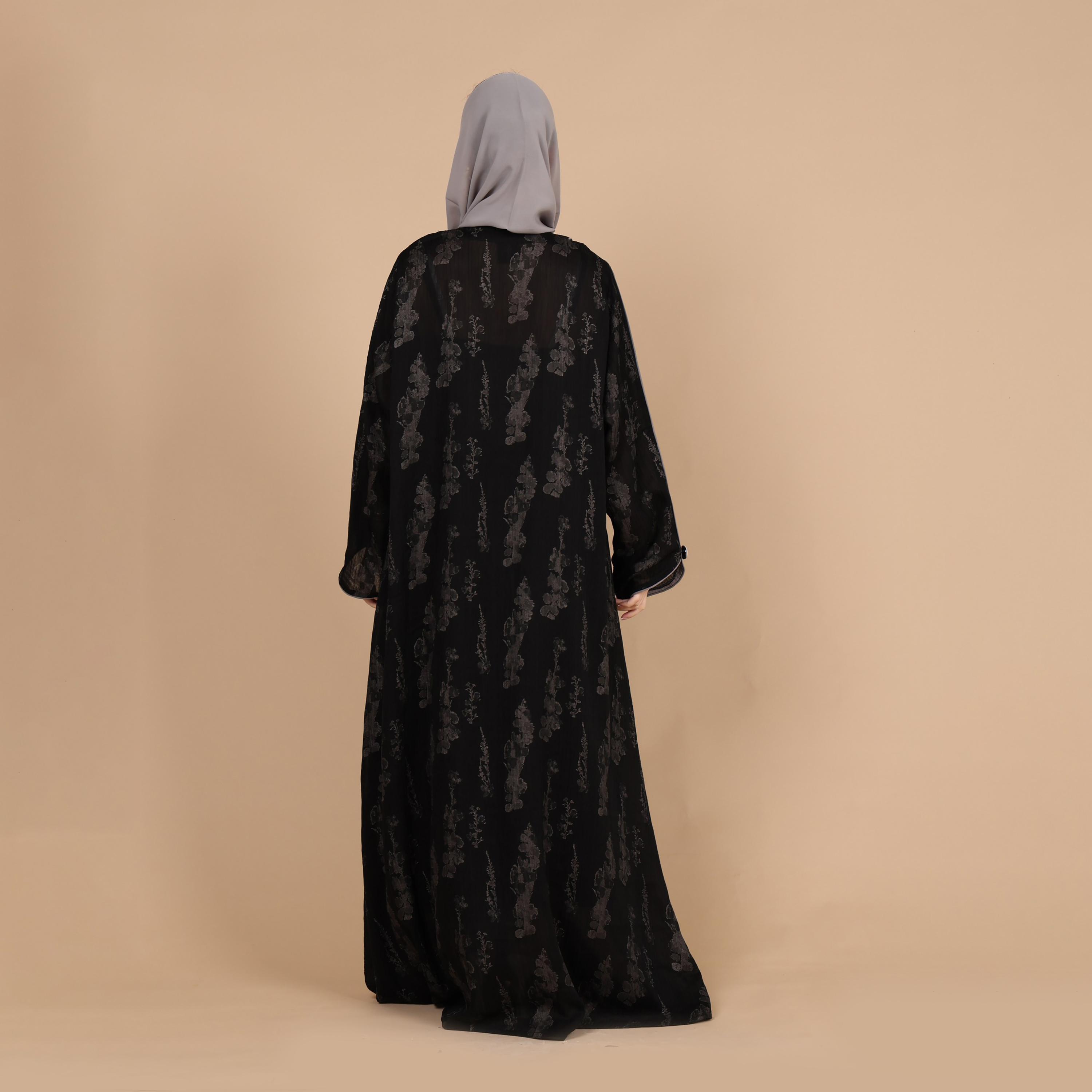 IKKXA Abstract Print Lapel Collar Jacquard Women's Abaya with Hijab-women-arabicclothing-abayas-image-5