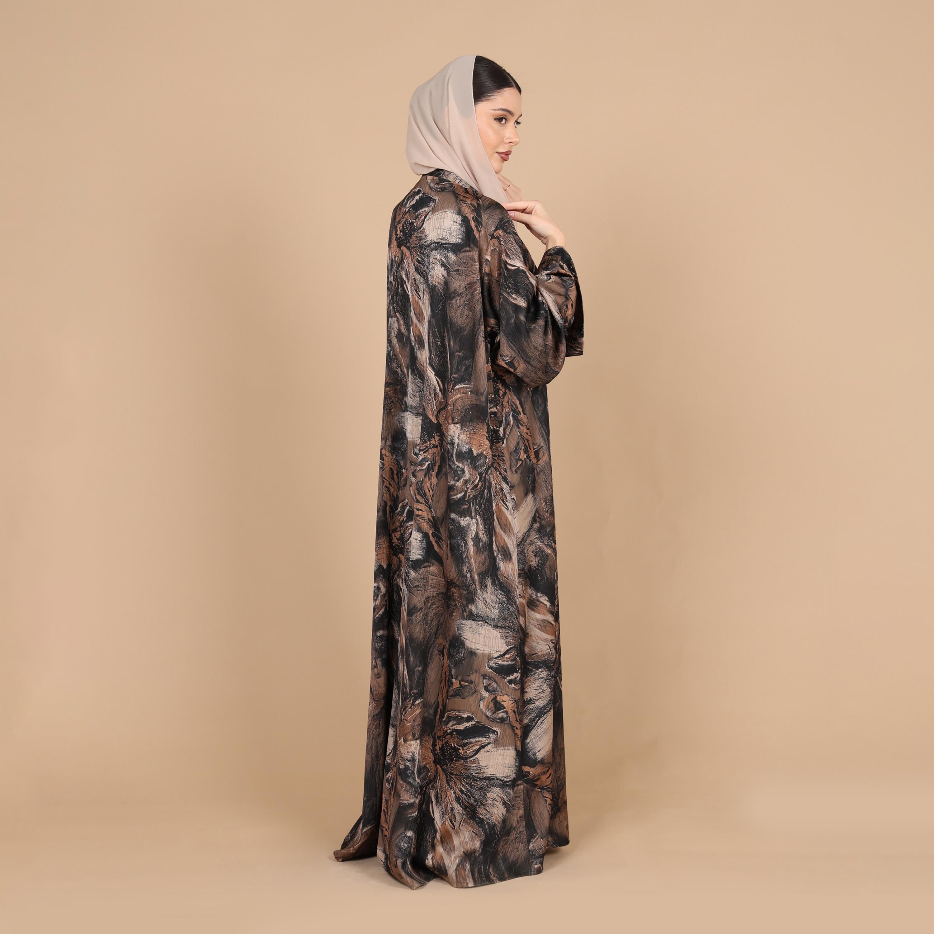 عباية للنساء من الجاكار بطبعة تجريدية وأكمام واسعة مع حجاب من إككسا-women-arabicclothing-abayas-image-5