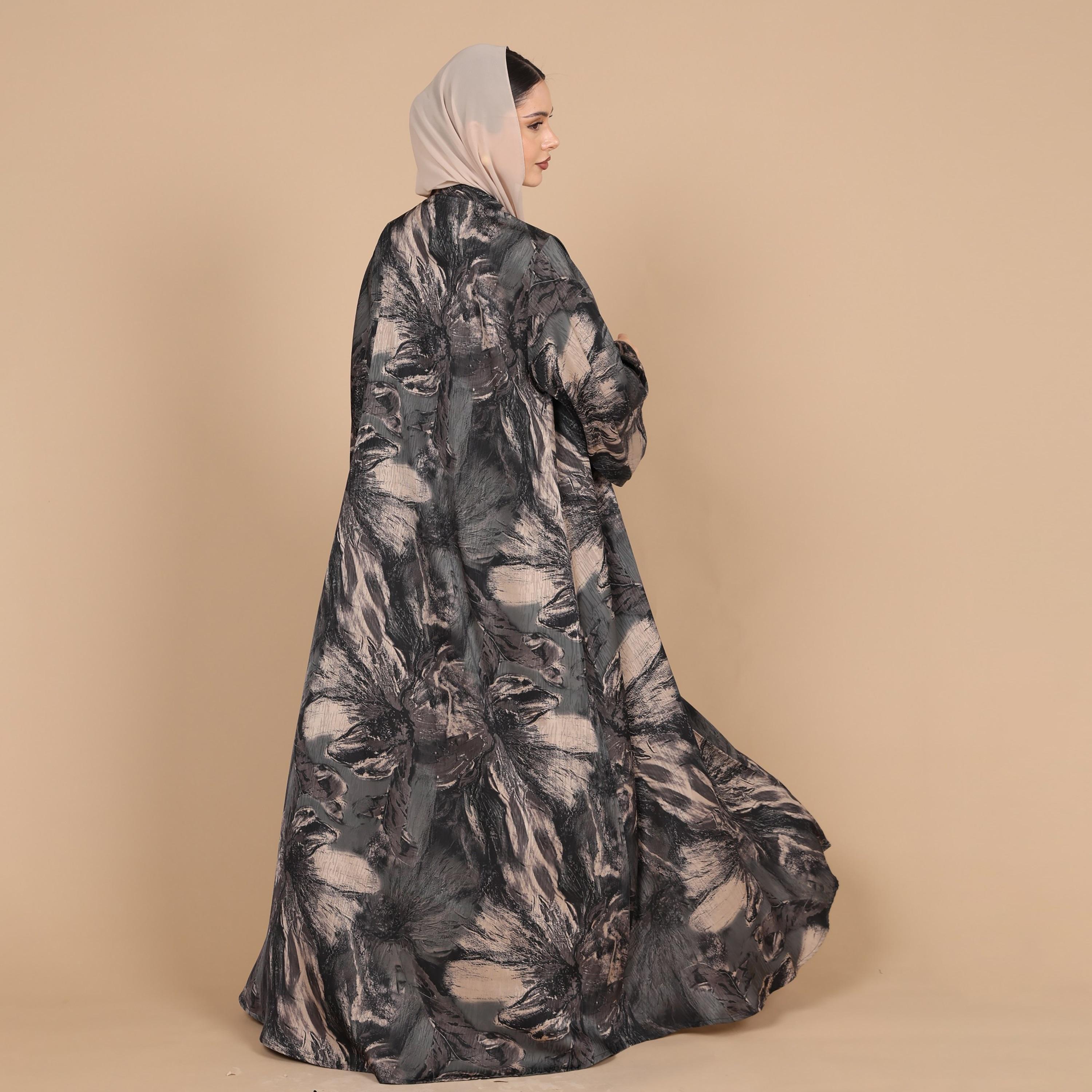 IKKXA Abstract Print Flared Sleeves Jacquard Women's Abaya with Hijab-women-arabicclothing-abayas-image-5