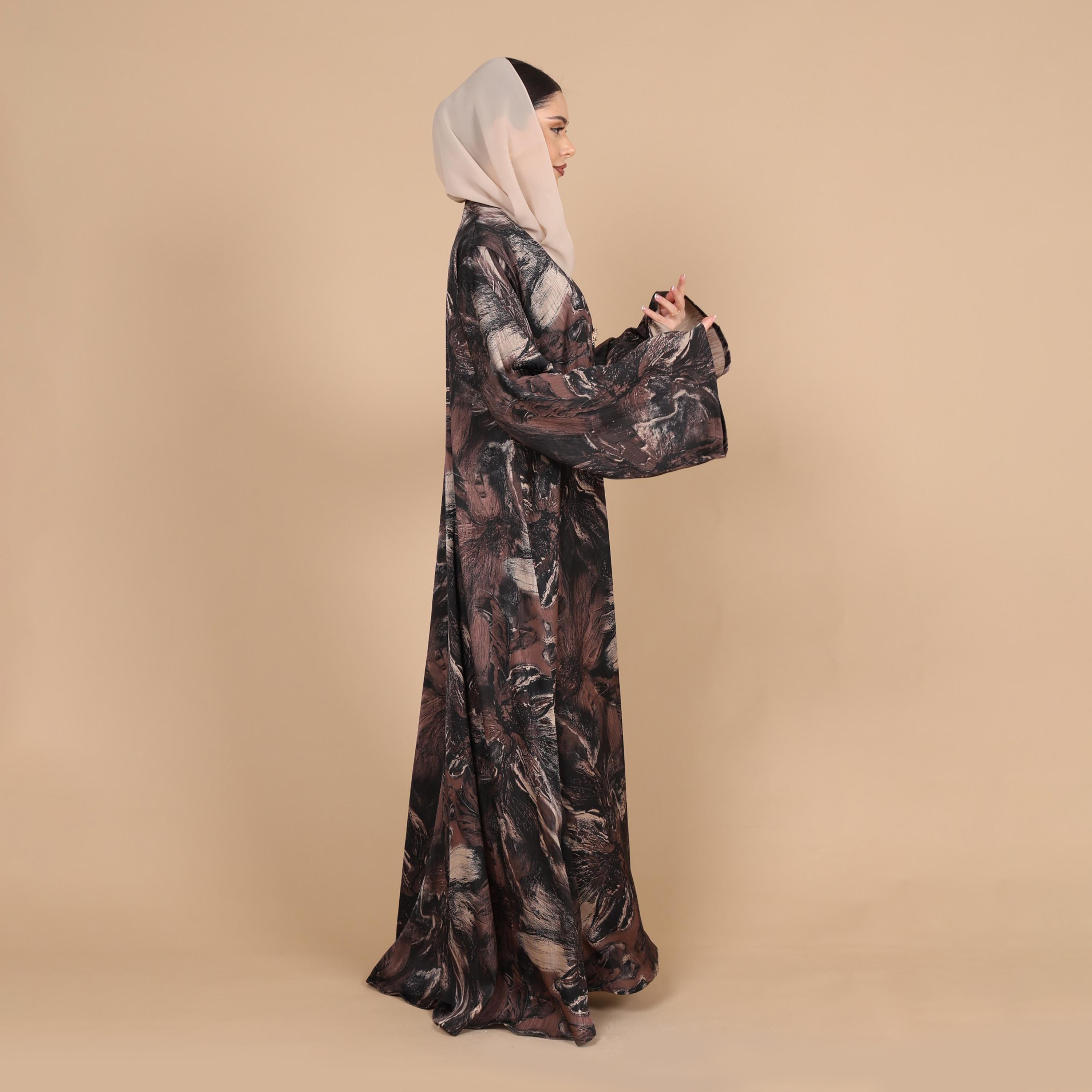 IKKXA Abstract Print Flared Sleeves Jacquard Women's Abaya with Hijab-women-arabicclothing-abayas-image-3