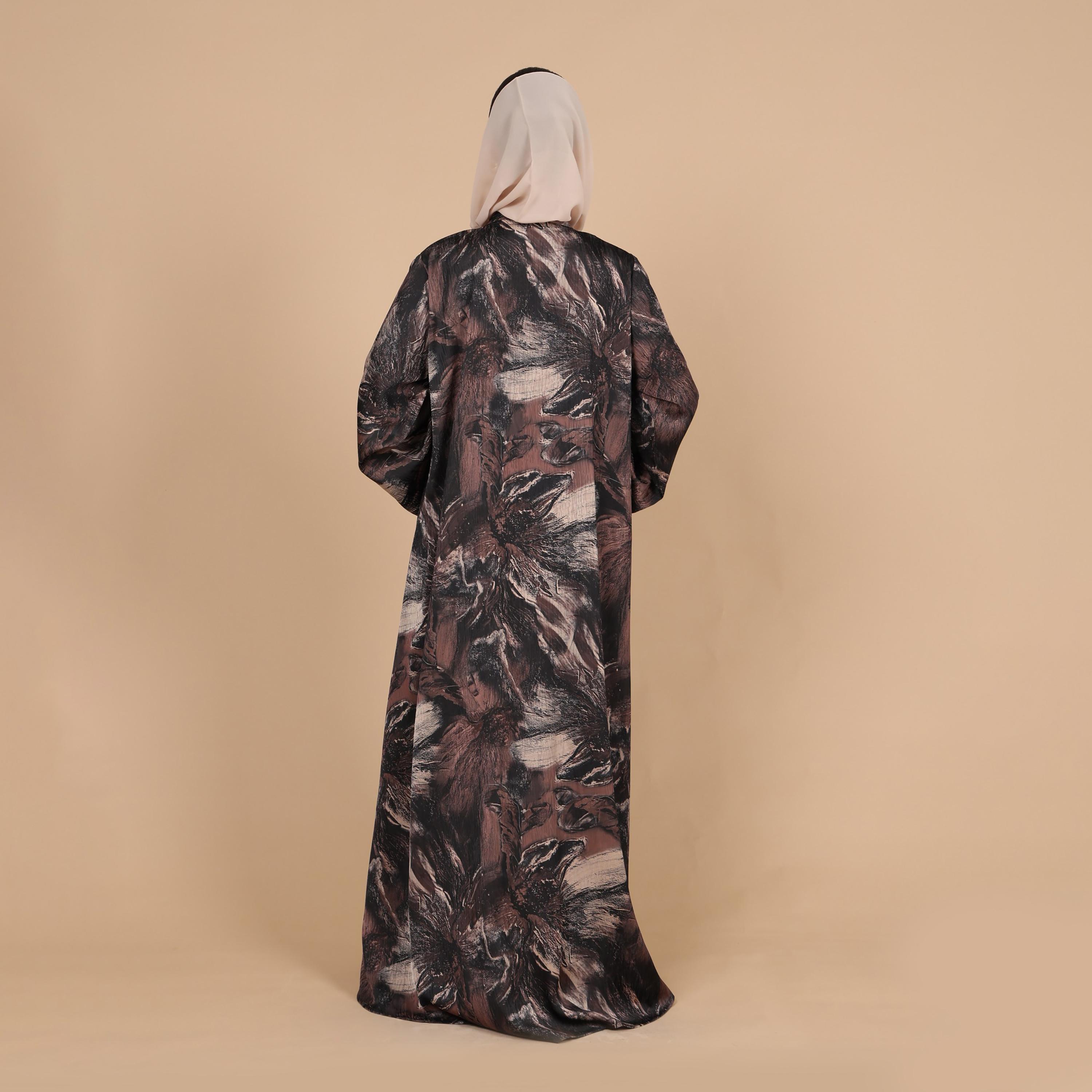 IKKXA Abstract Print Flared Sleeves Jacquard Women's Abaya with Hijab-women-arabicclothing-abayas-image-5