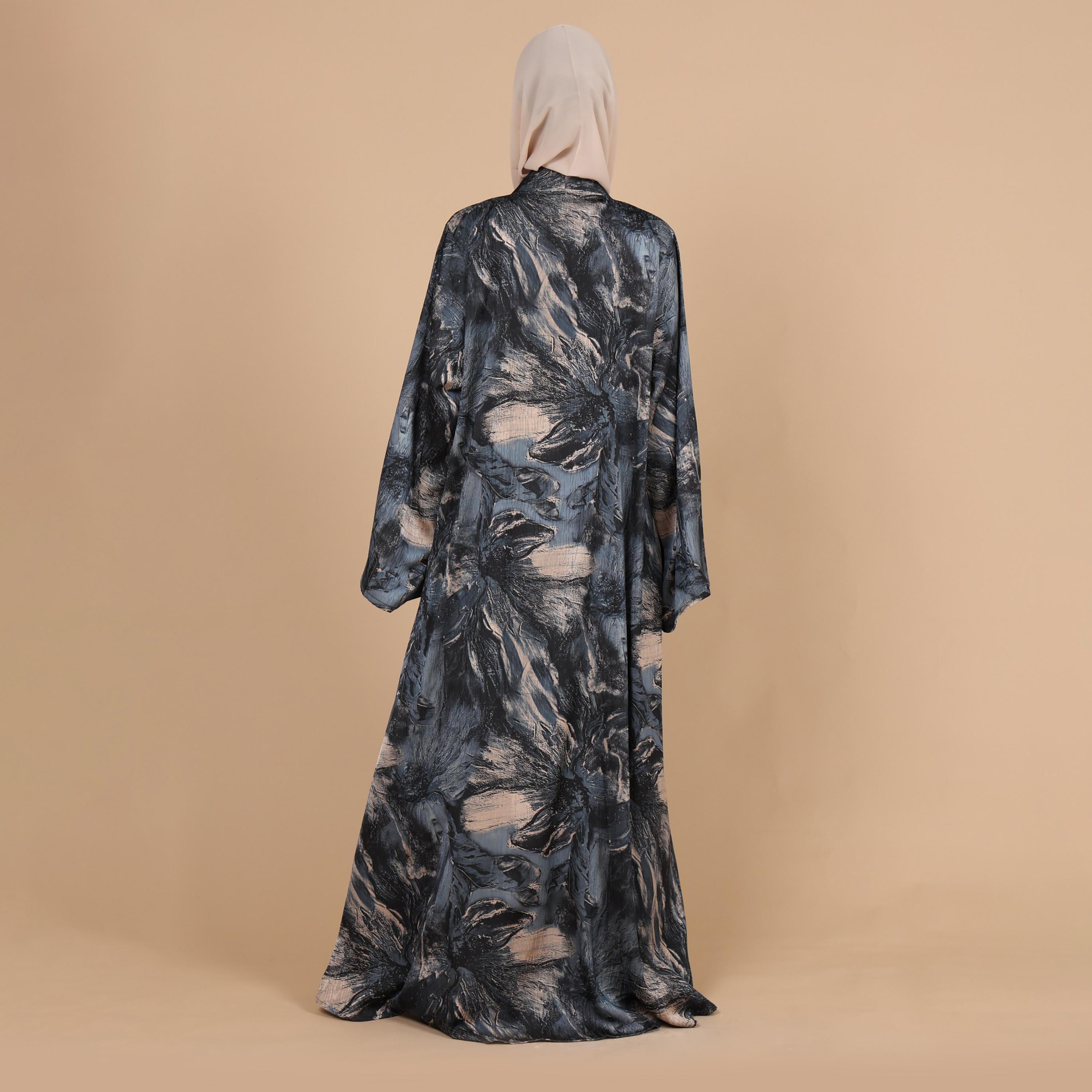 IKKXA Abstract Print Flared Sleeves Jacquard Women's Abaya with Hijab-women-arabicclothing-abayas-image-5