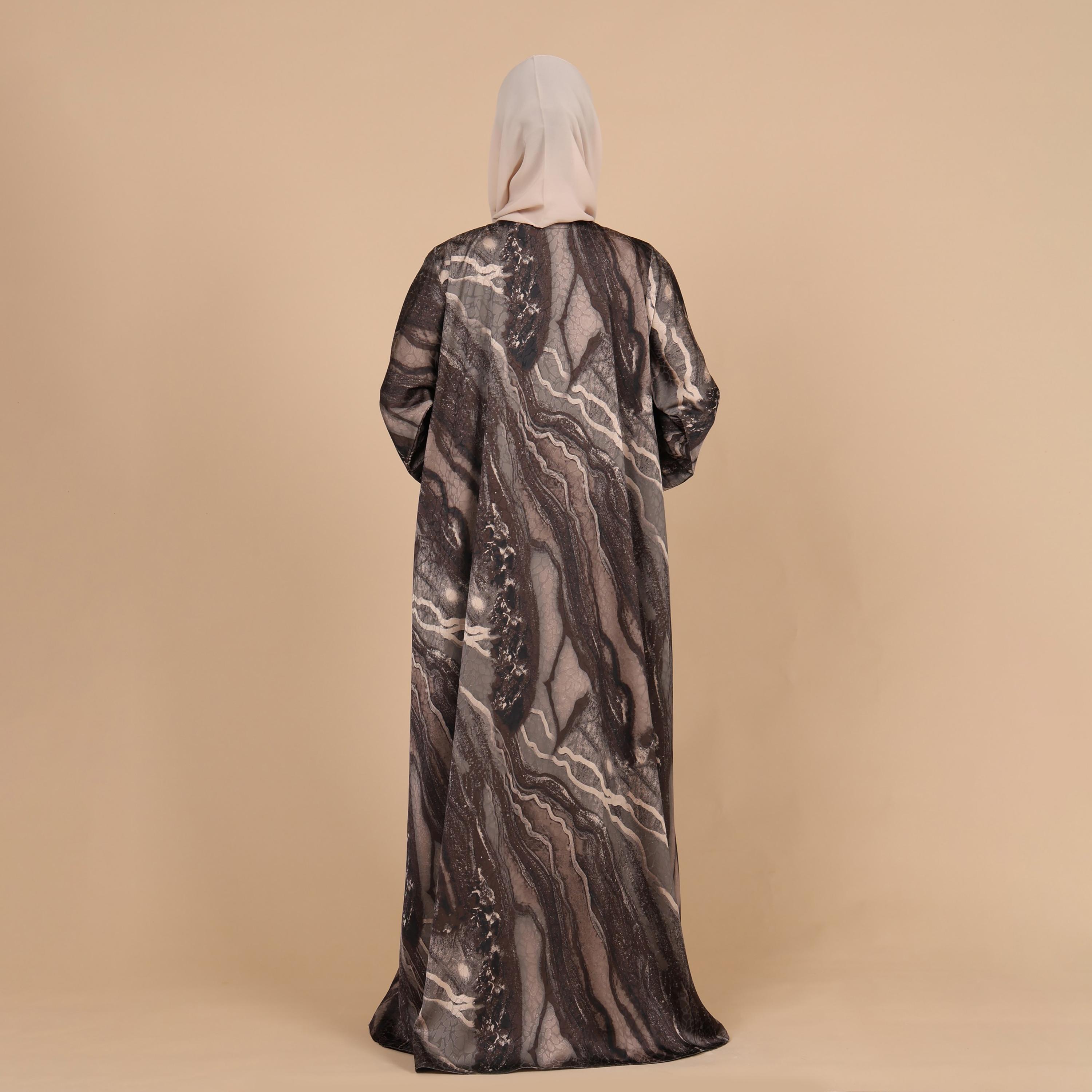 عباية للنساء من الجاكار بطبعة رخامية تجريدية وأكمام واسعة مع حجاب من إككسا-women-arabicclothing-abayas-image-5