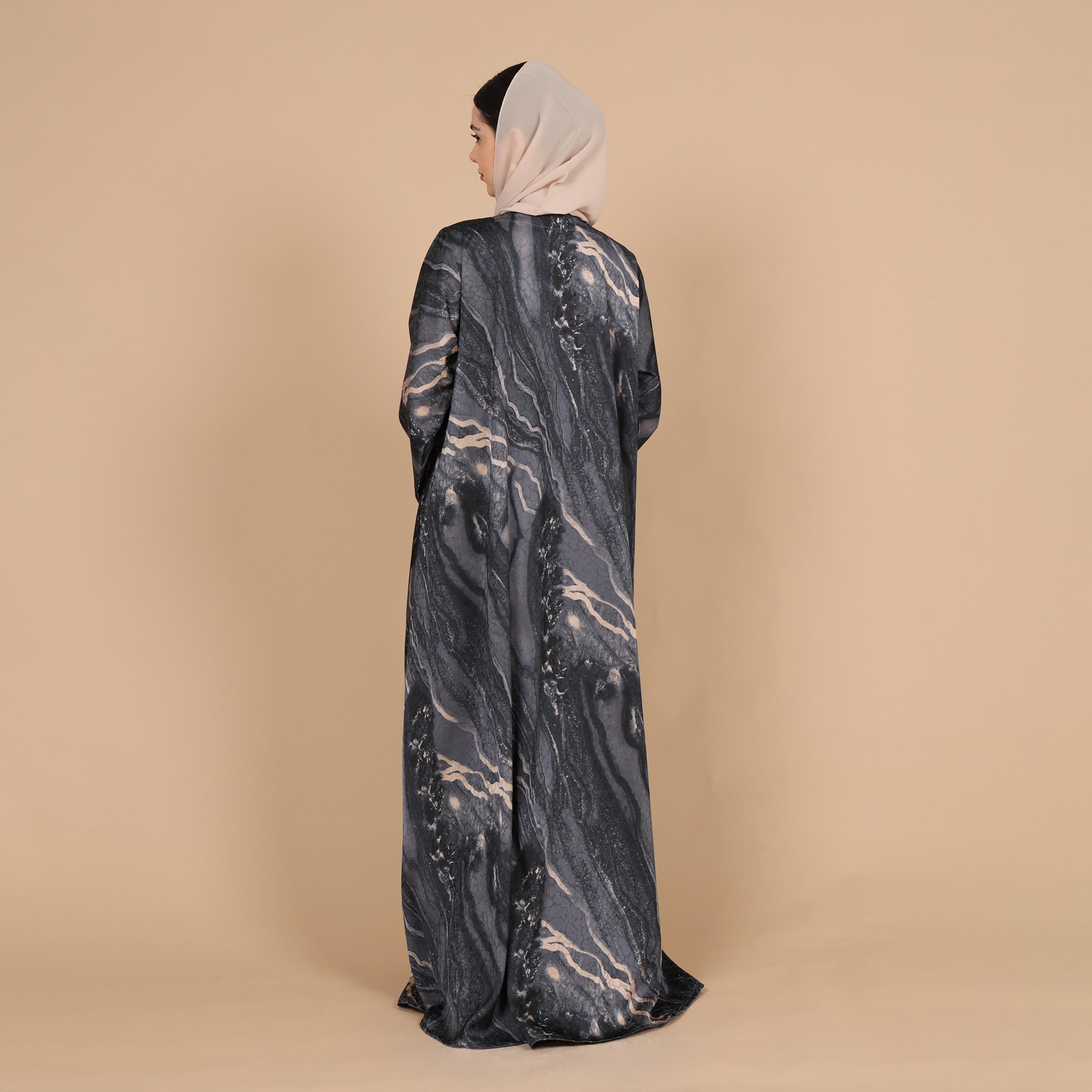 عباية للنساء من الجاكار بطبعة رخامية تجريدية وأكمام واسعة مع حجاب من إككسا-women-arabicclothing-abayas-image-5