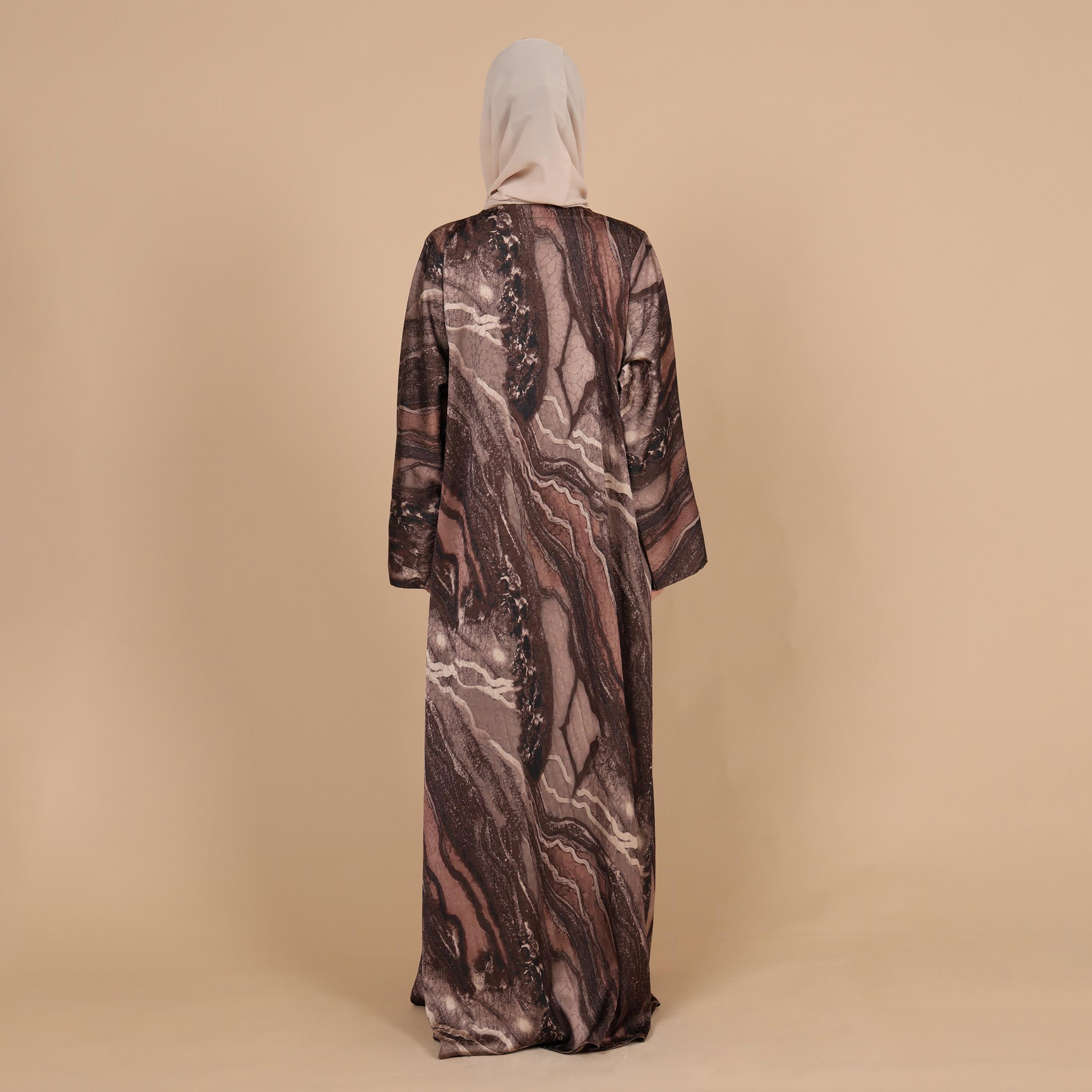 IKKXA Abstract Marble Print Flared Sleeves Jacquard Women's Abaya with Hijab-women-arabicclothing-abayas-image-5