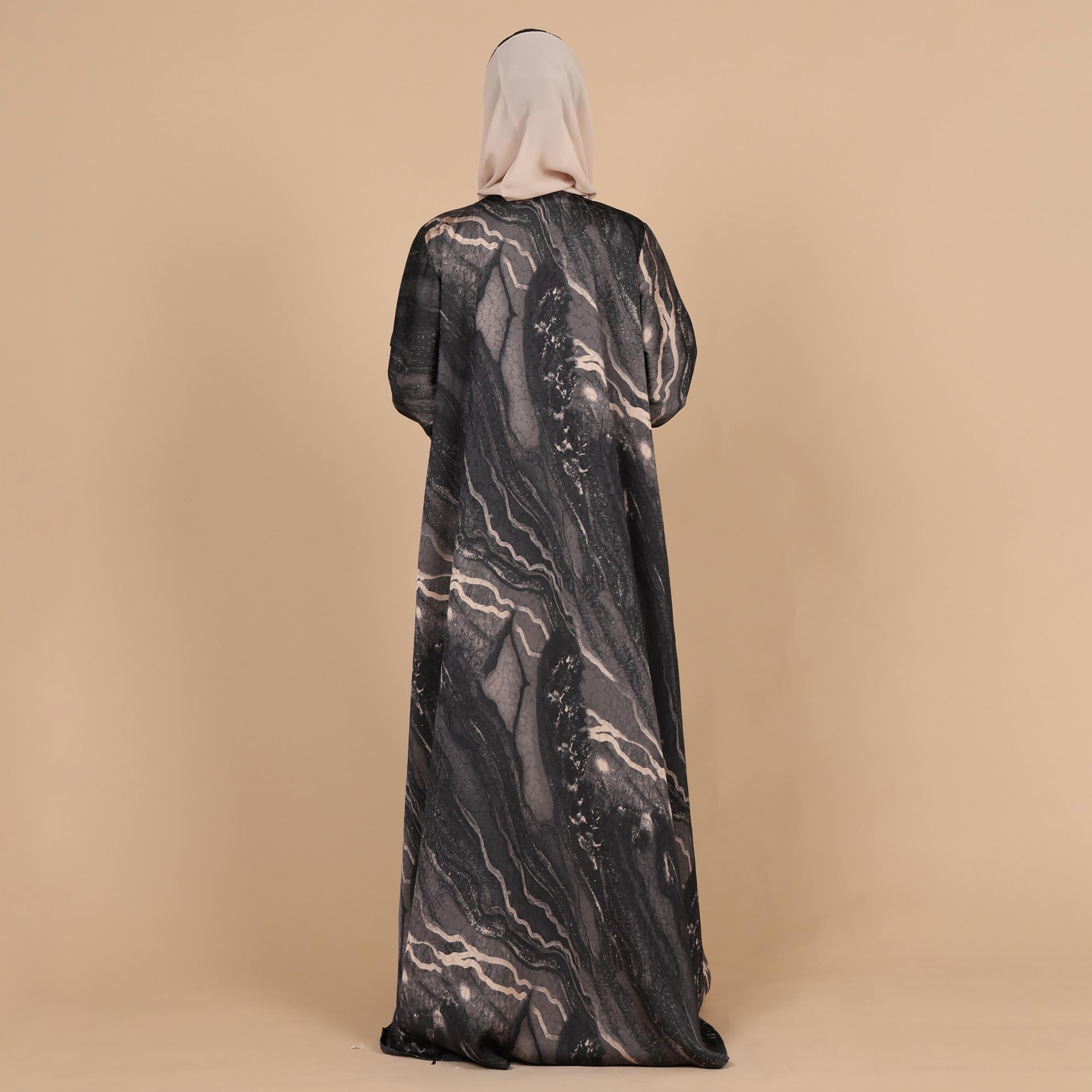 عباية للنساء من الجاكار بطبعة رخامية تجريدية وأكمام واسعة مع حجاب من إككسا-women-arabicclothing-abayas-image-5
