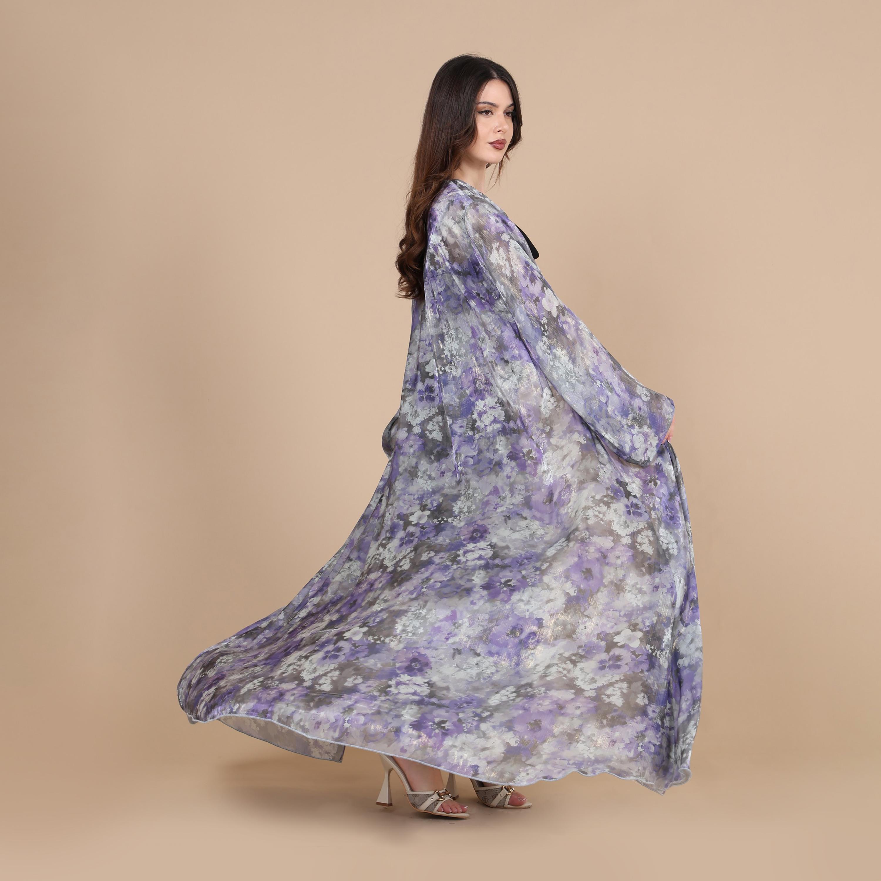 عباية للنساء من الأورجانزا بطبعة ربط وصبغ ألوان مائية وأكمام واسعة من إككسا-women-arabicclothing-abayas-image-5