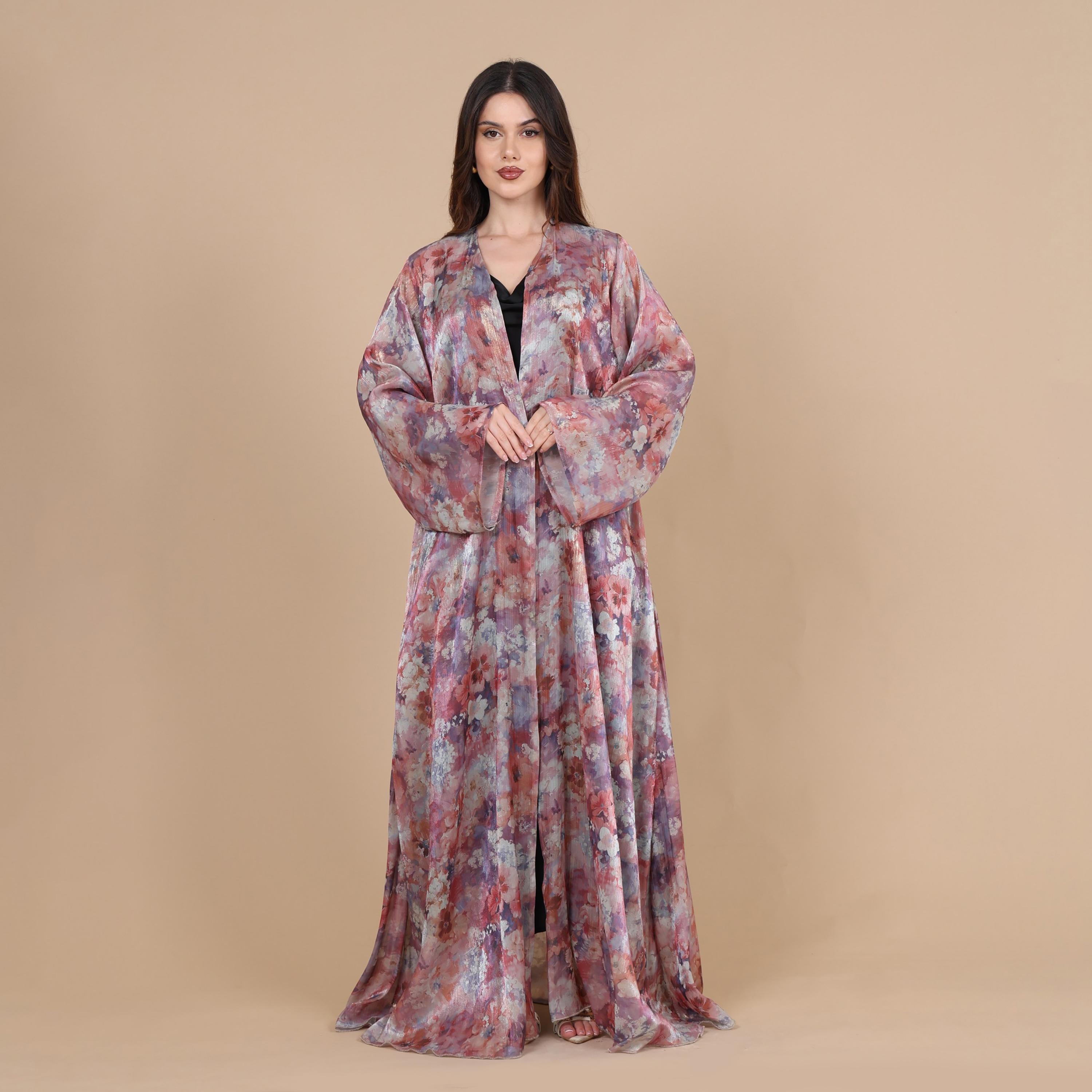 عباية للنساء من الأورجانزا بطبعة ربط وصبغ ألوان مائية وأكمام واسعة من إككسا-women-arabicclothing-abayas-image-18