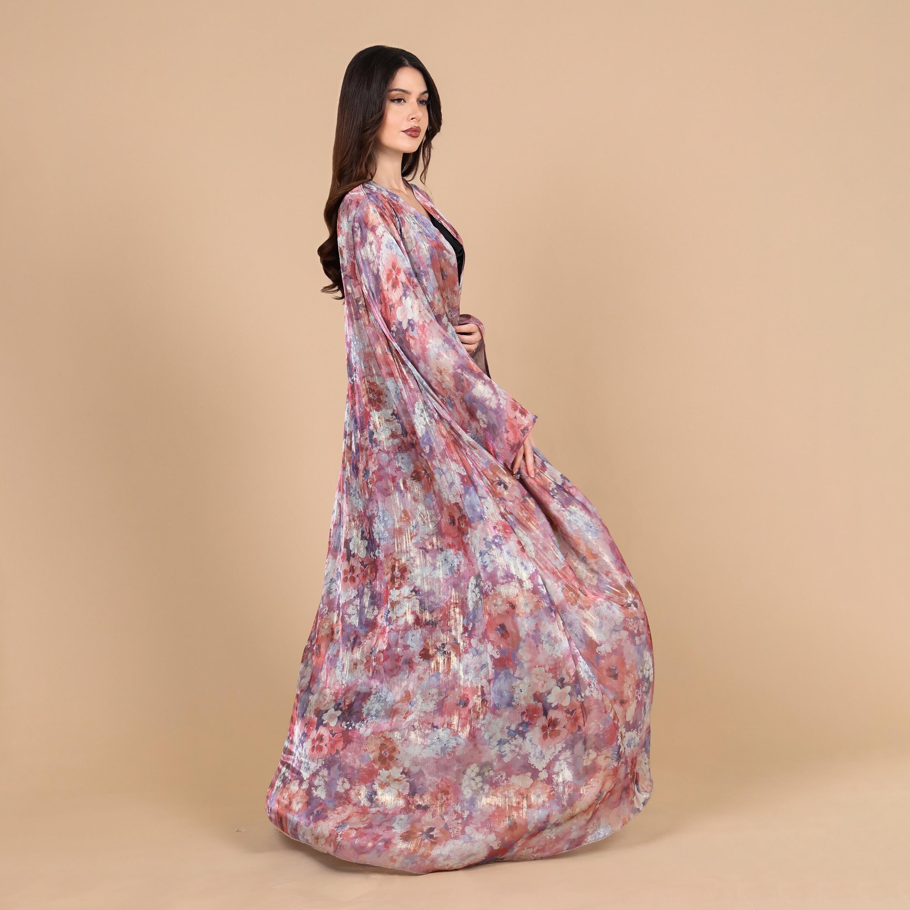 عباية للنساء من الأورجانزا بطبعة ربط وصبغ ألوان مائية وأكمام واسعة من إككسا-women-arabicclothing-abayas-image-19