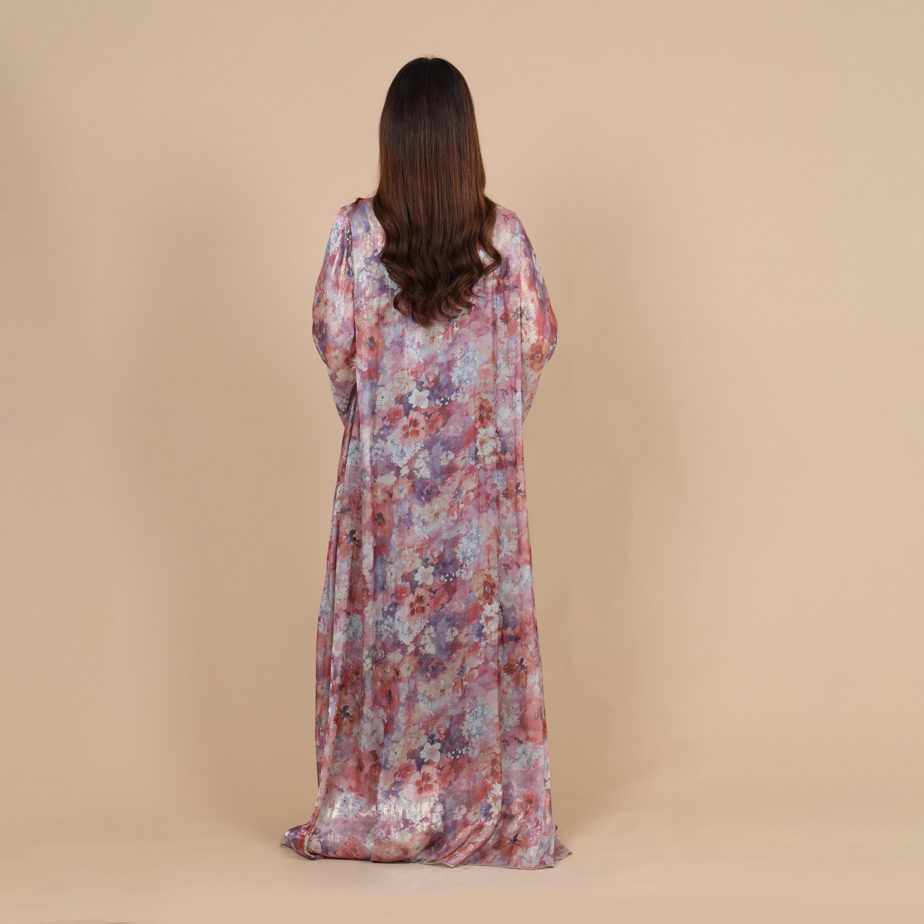 عباية للنساء من الأورجانزا بطبعة ربط وصبغ ألوان مائية وأكمام واسعة من إككسا-women-arabicclothing-abayas-image-20