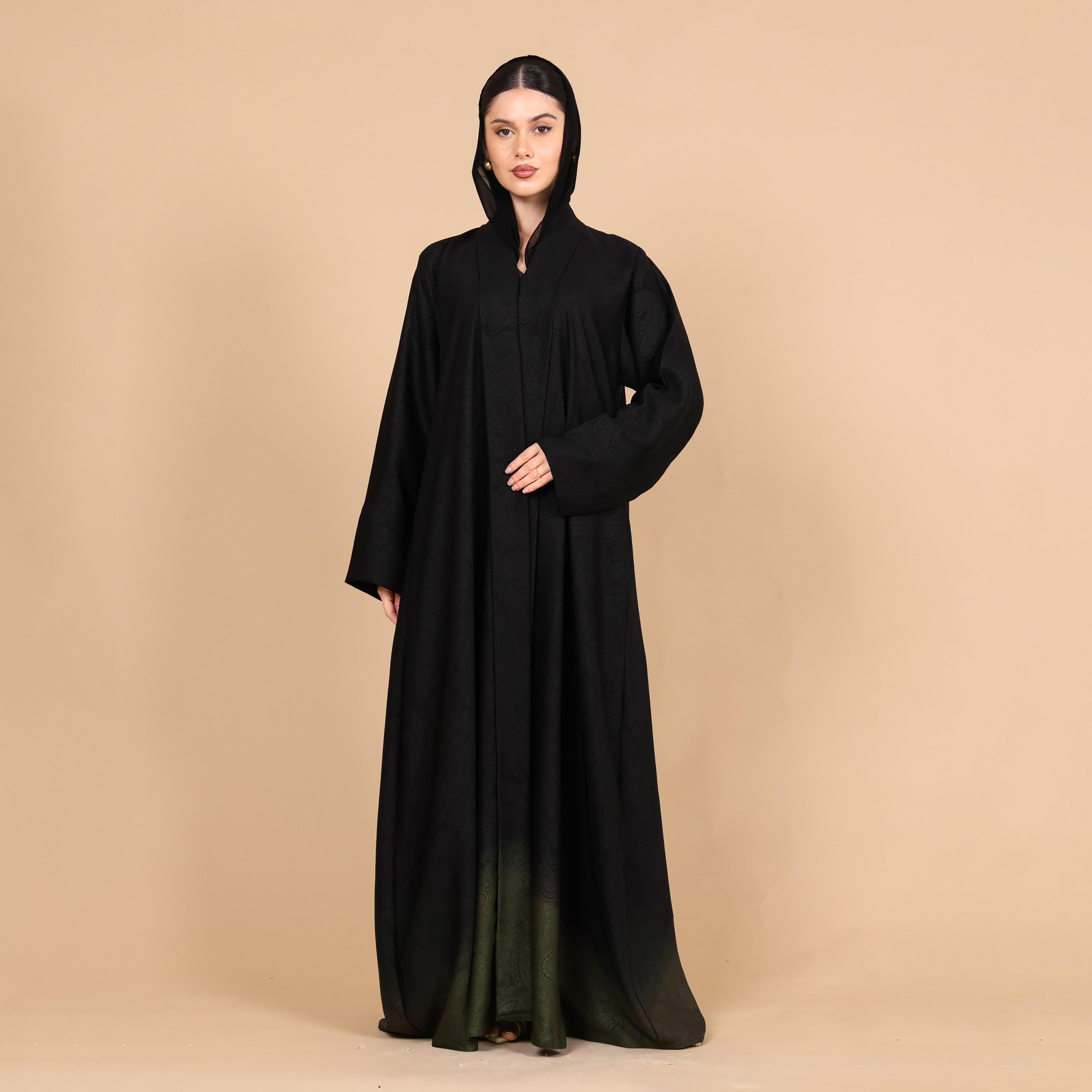عباية للنساء بطبعة بيزلي وحافة متدرجة اللون (أومبري) مع حجاب من إككسا-women-arabicclothing-abayas-image-1